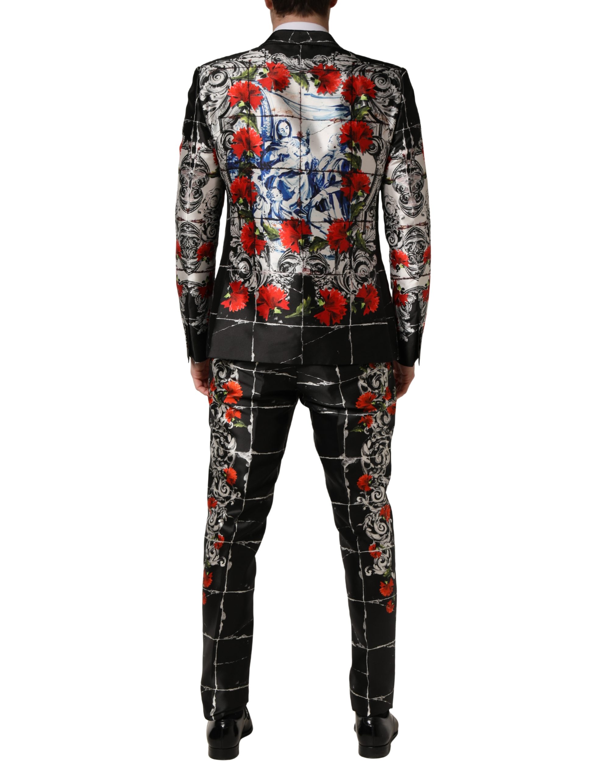 Dolce & Gabbana Black Floral 2 Buttons Formal 3 Piece Suit - Image 4