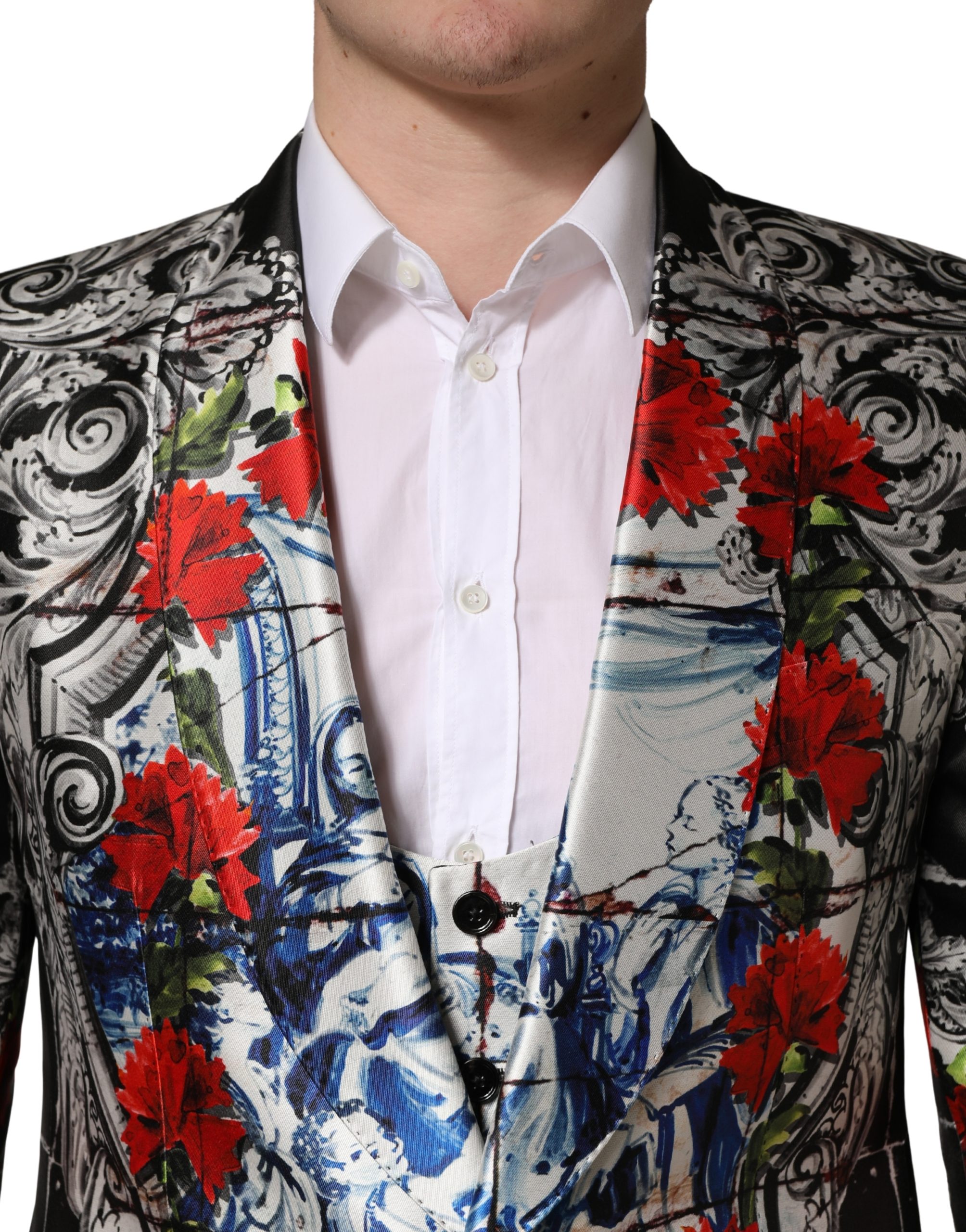 Dolce & Gabbana Black Floral 2 Buttons Formal 3 Piece Suit - Image 5