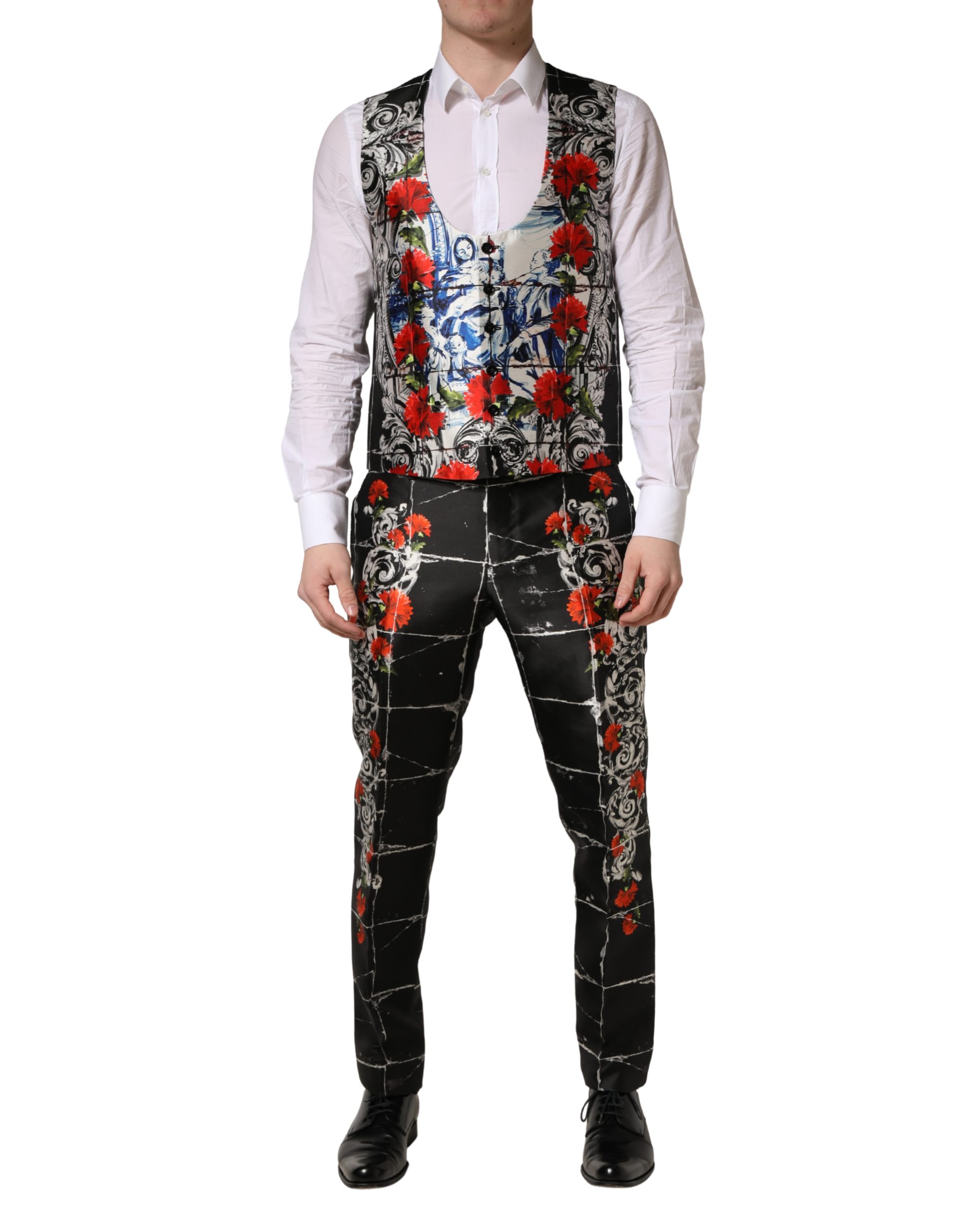 Dolce & Gabbana Black Floral 2 Buttons Formal 3 Piece Suit - Image 7
