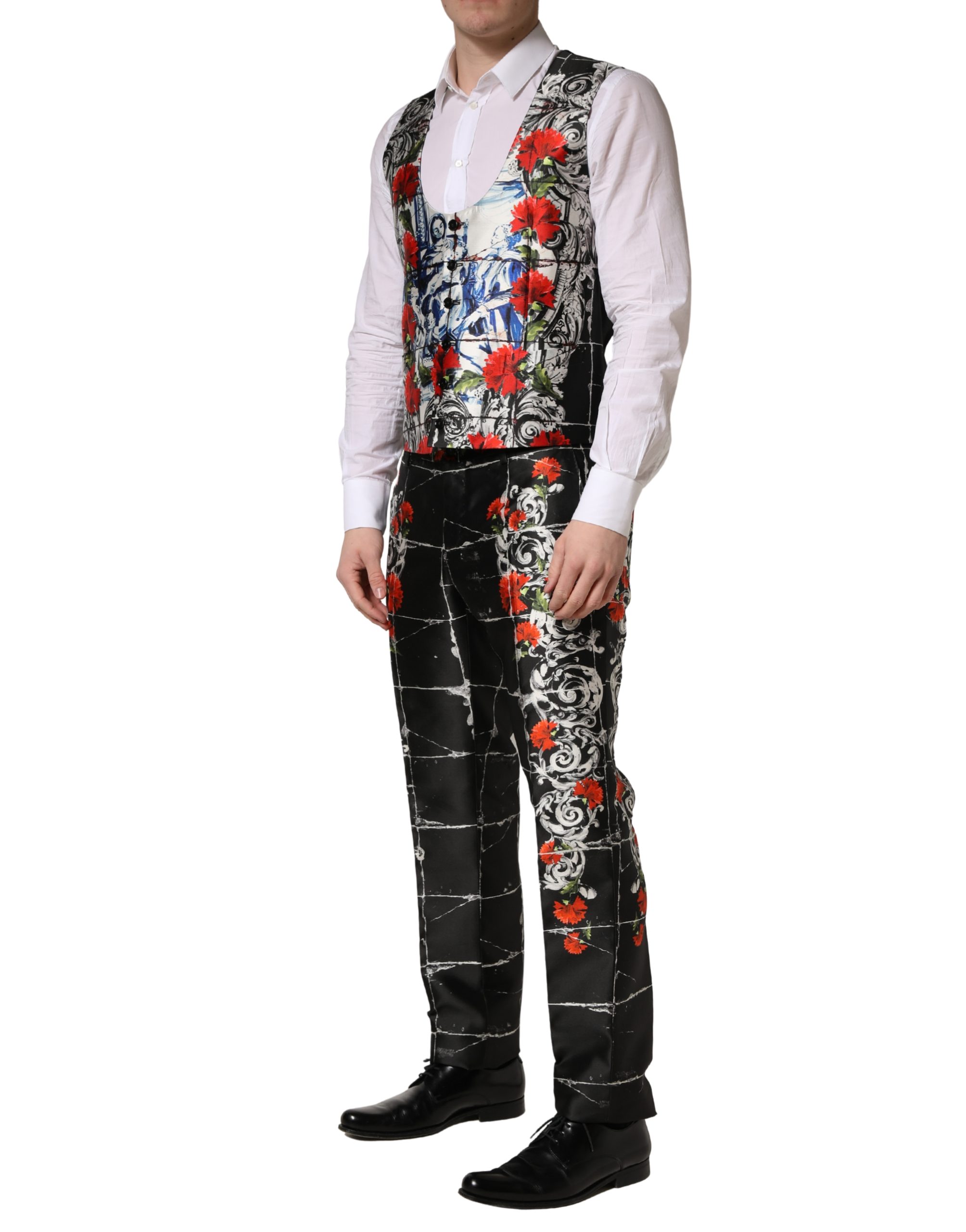 Dolce & Gabbana Black Floral 2 Buttons Formal 3 Piece Suit - Image 8