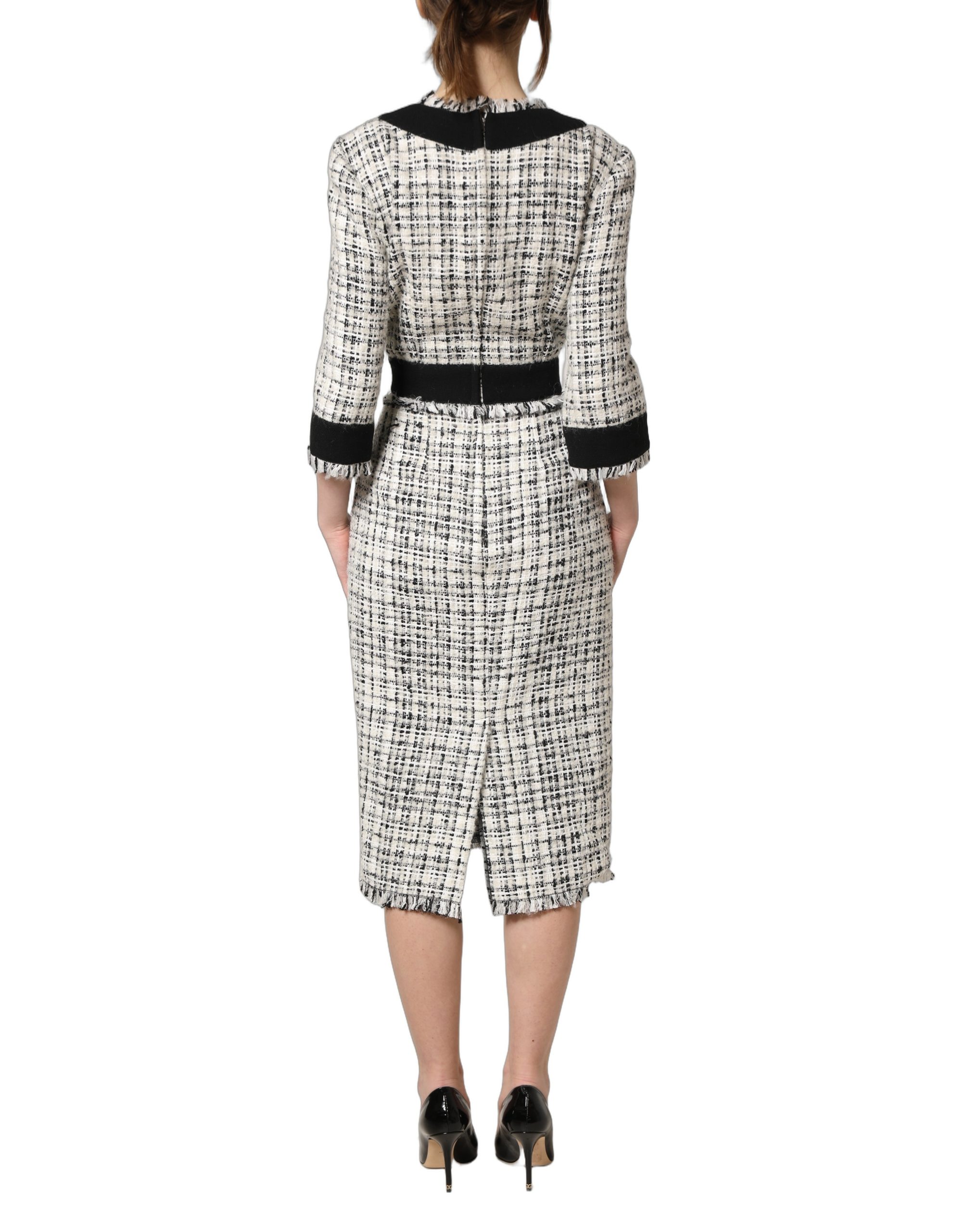 Dolce & Gabbana Black White Tweed Sheath A-line Midi Dress - Image 4