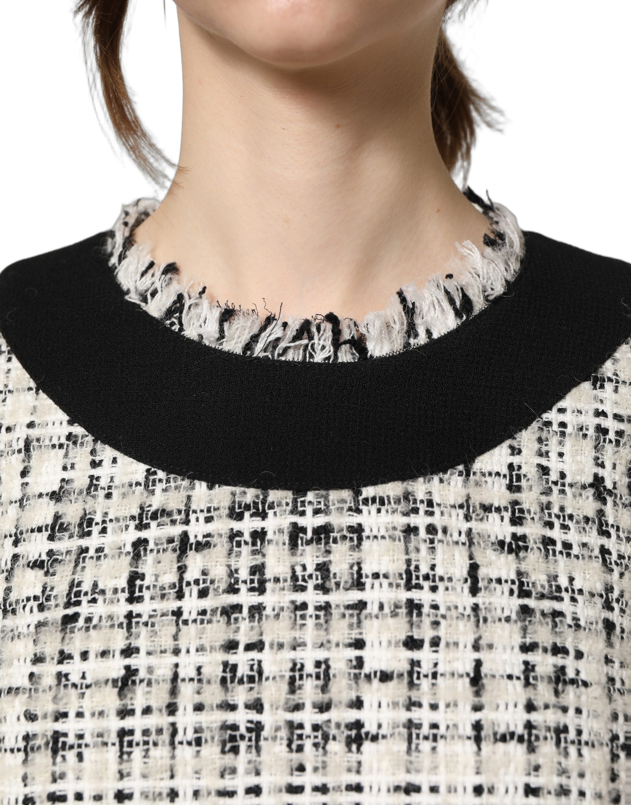 Dolce & Gabbana Black White Tweed Sheath A-line Midi Dress - Image 5
