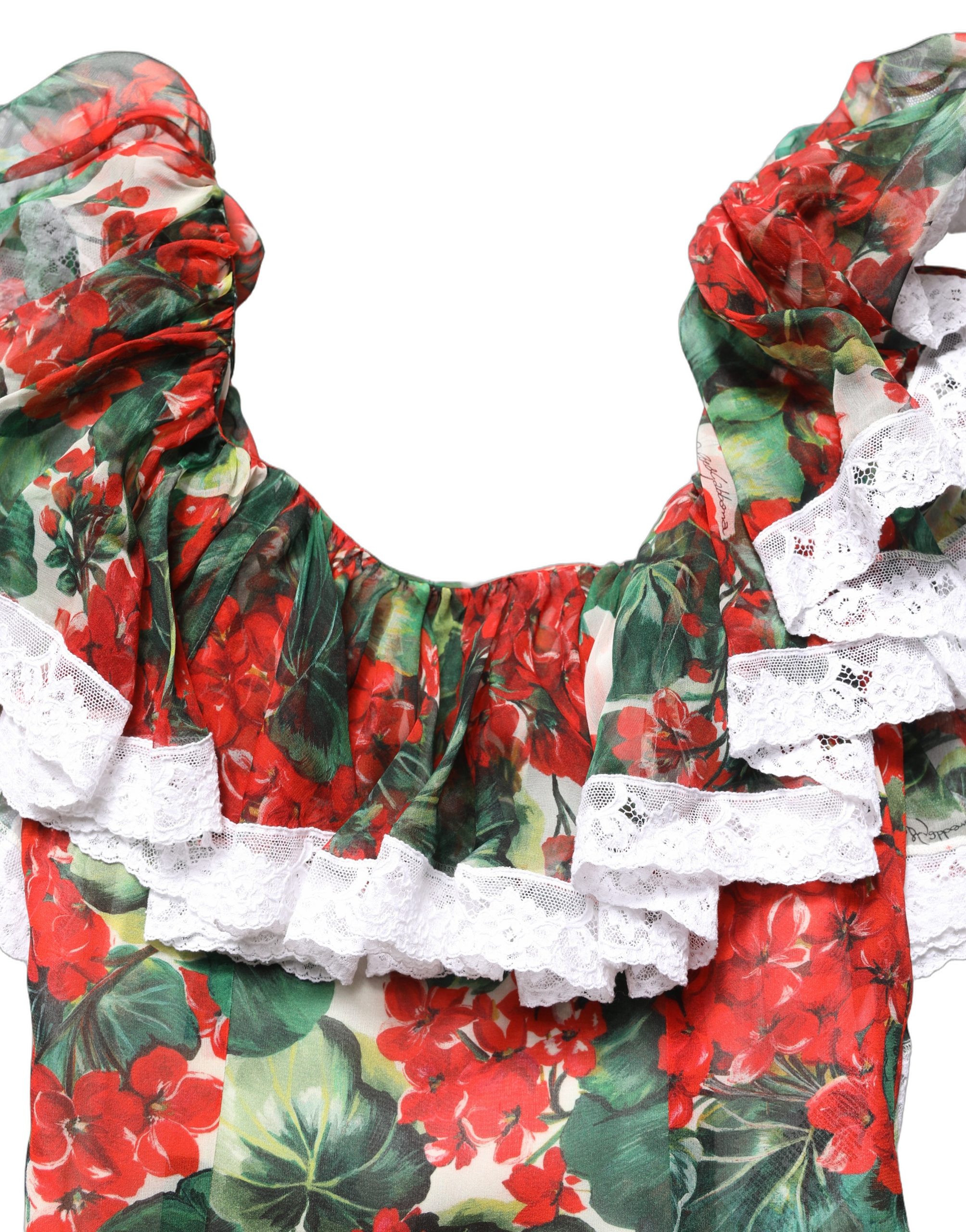 Dolce & Gabbana Multicolor Geranium Flower Lace Maxi Dress - Image 6