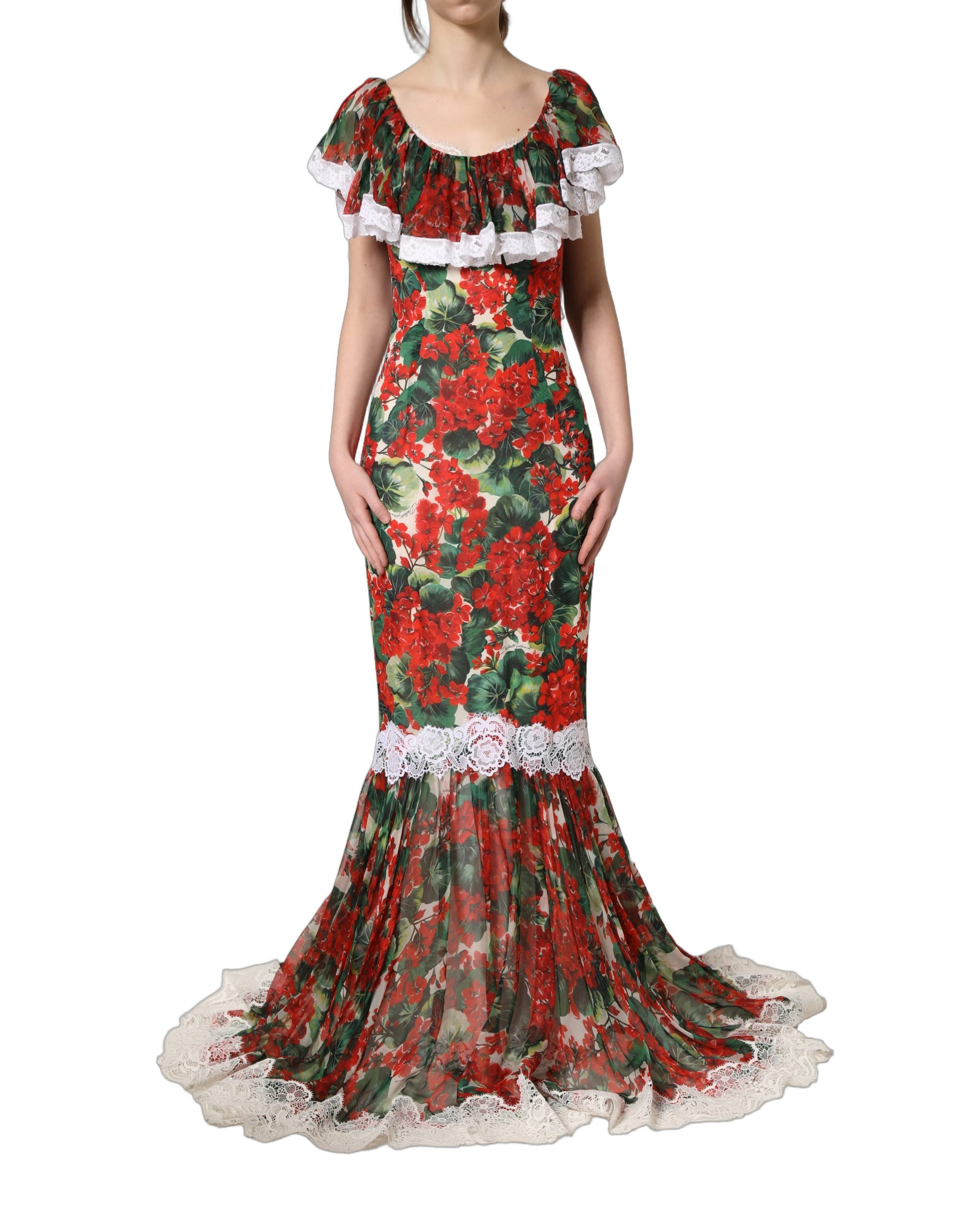 Dolce & Gabbana Multicolor Geranium Flower Lace Maxi Dress - Image 2