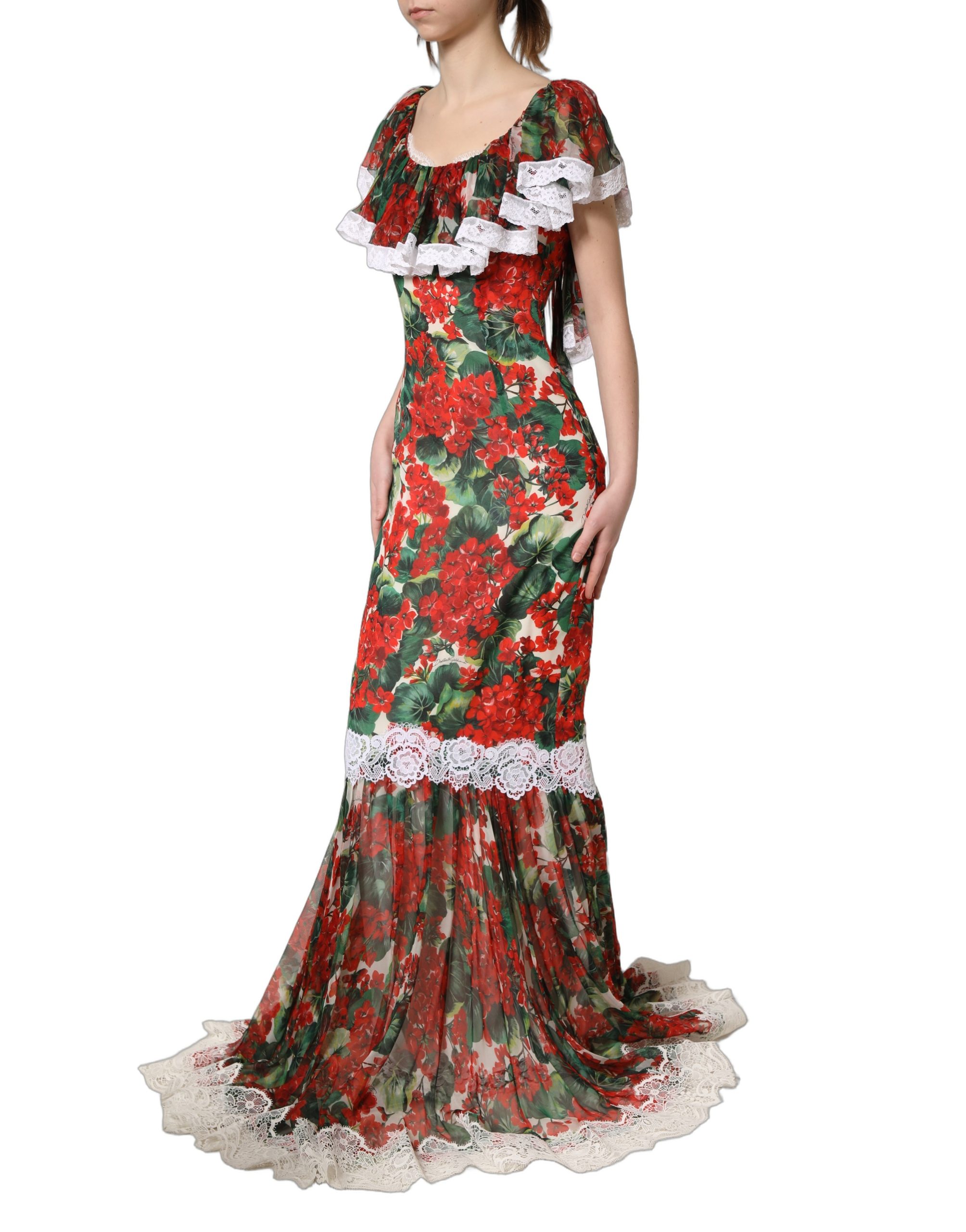 Dolce & Gabbana Multicolor Geranium Flower Lace Maxi Dress - Image 3