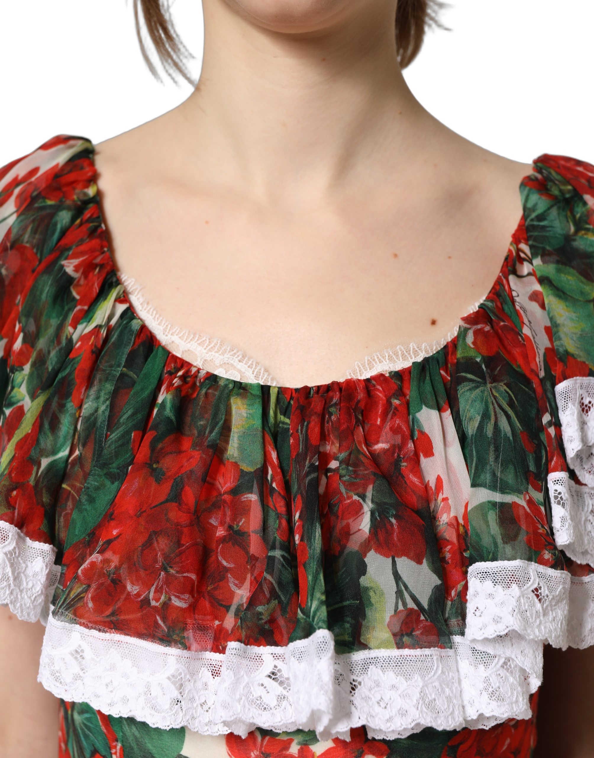 Dolce & Gabbana Multicolor Geranium Flower Lace Maxi Dress - Image 5