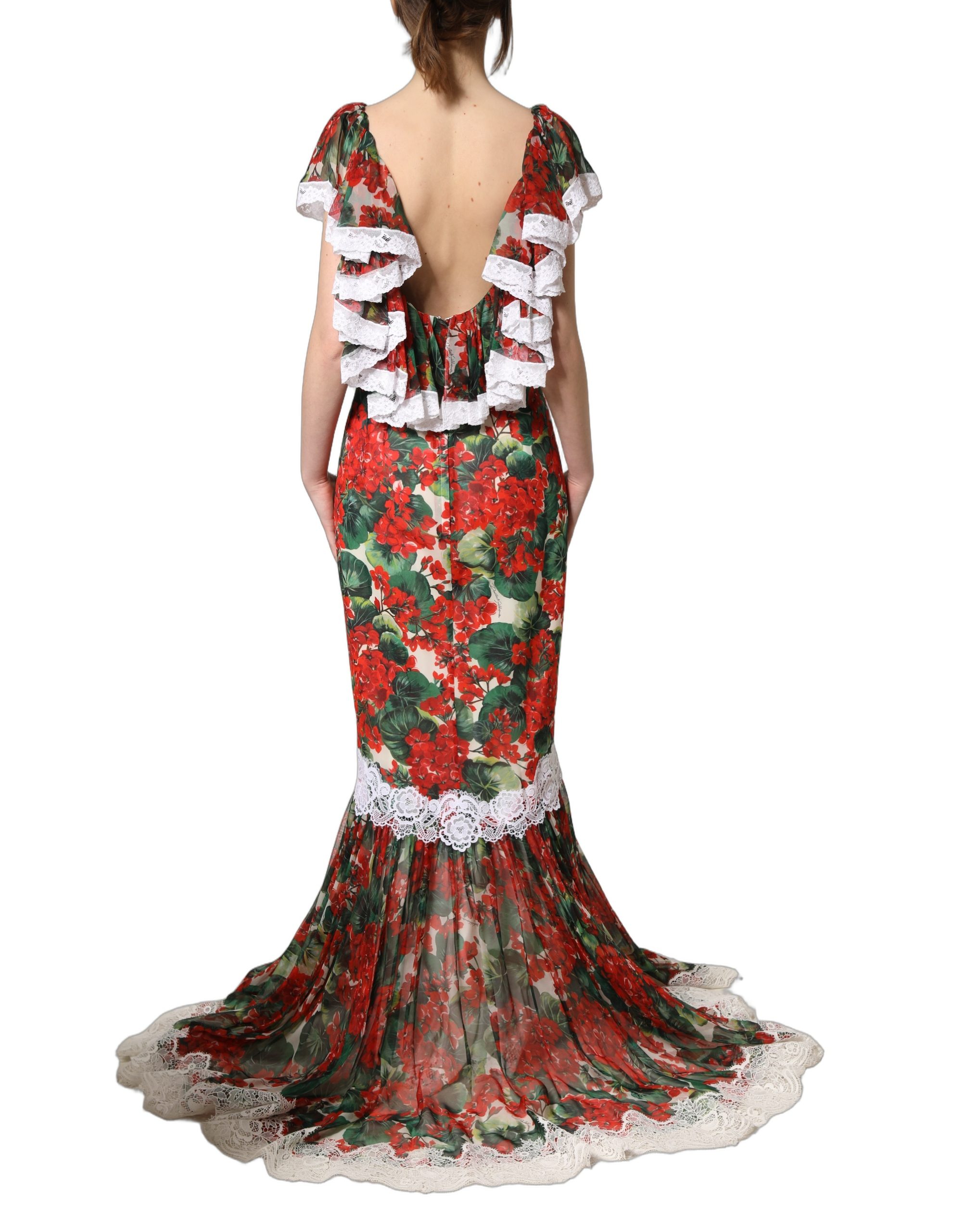 Dolce & Gabbana Multicolor Geranium Flower Lace Maxi Dress - Image 4