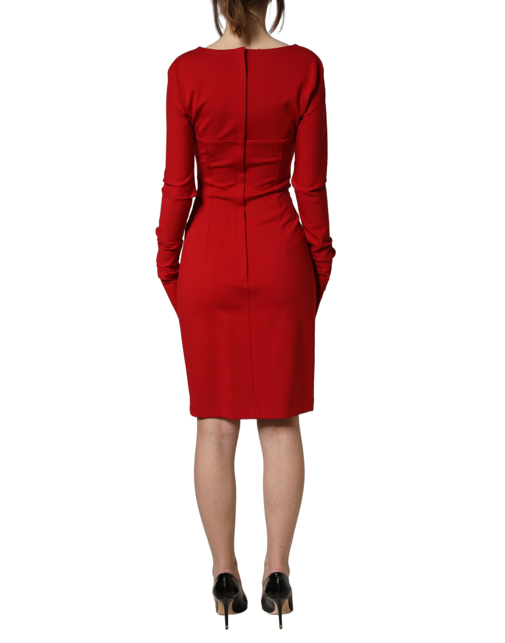 Dolce & Gabbana Red Cut Out Bodycon Long Sleeves Sheath Glove Dress - Image 4