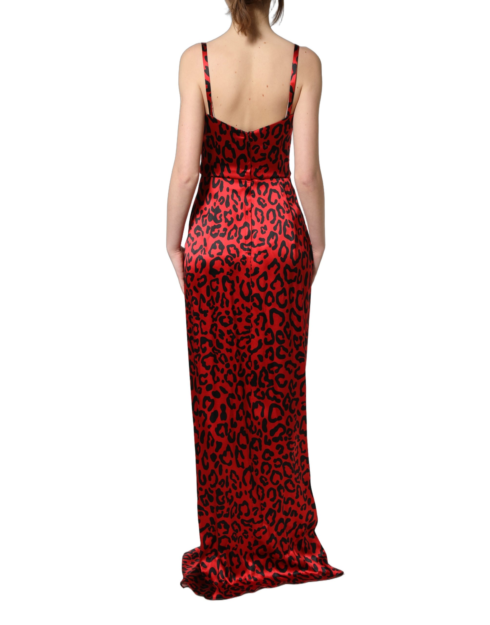 Dolce & Gabbana Red Leopard Draped Sleeveless Maxi Dress - Image 4