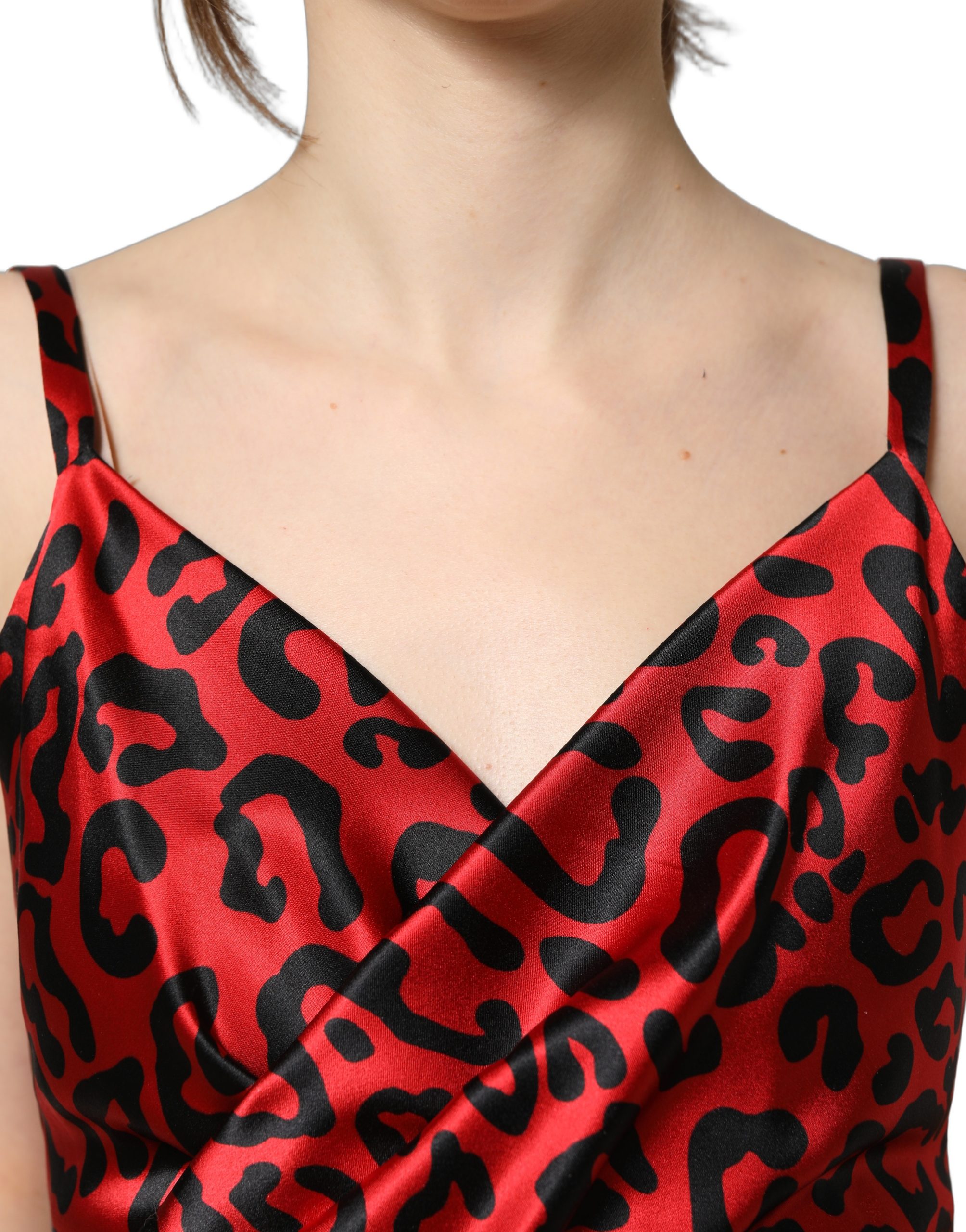 Dolce & Gabbana Red Leopard Draped Sleeveless Maxi Dress - Image 5