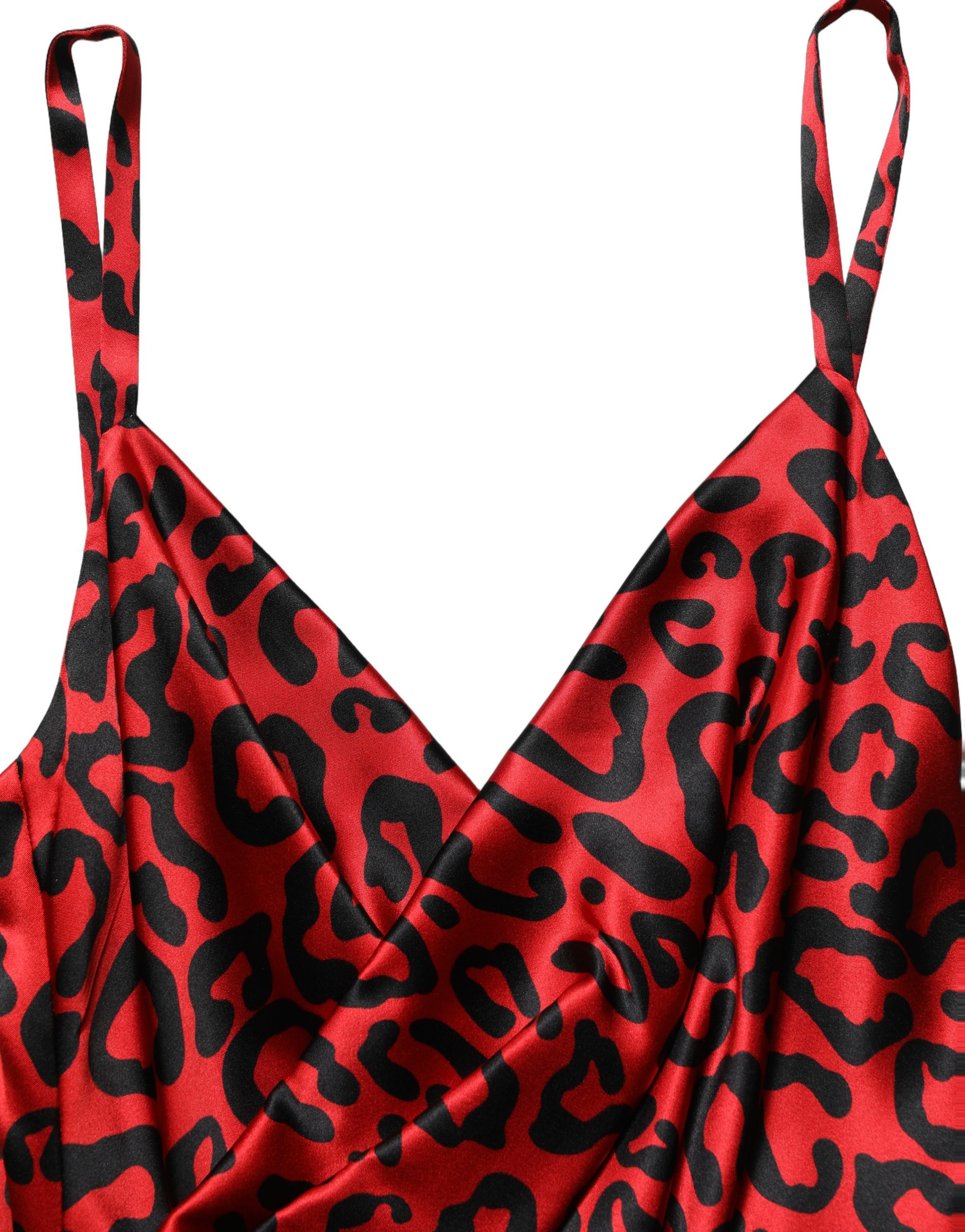 Dolce & Gabbana Red Leopard Draped Sleeveless Maxi Dress - Image 6