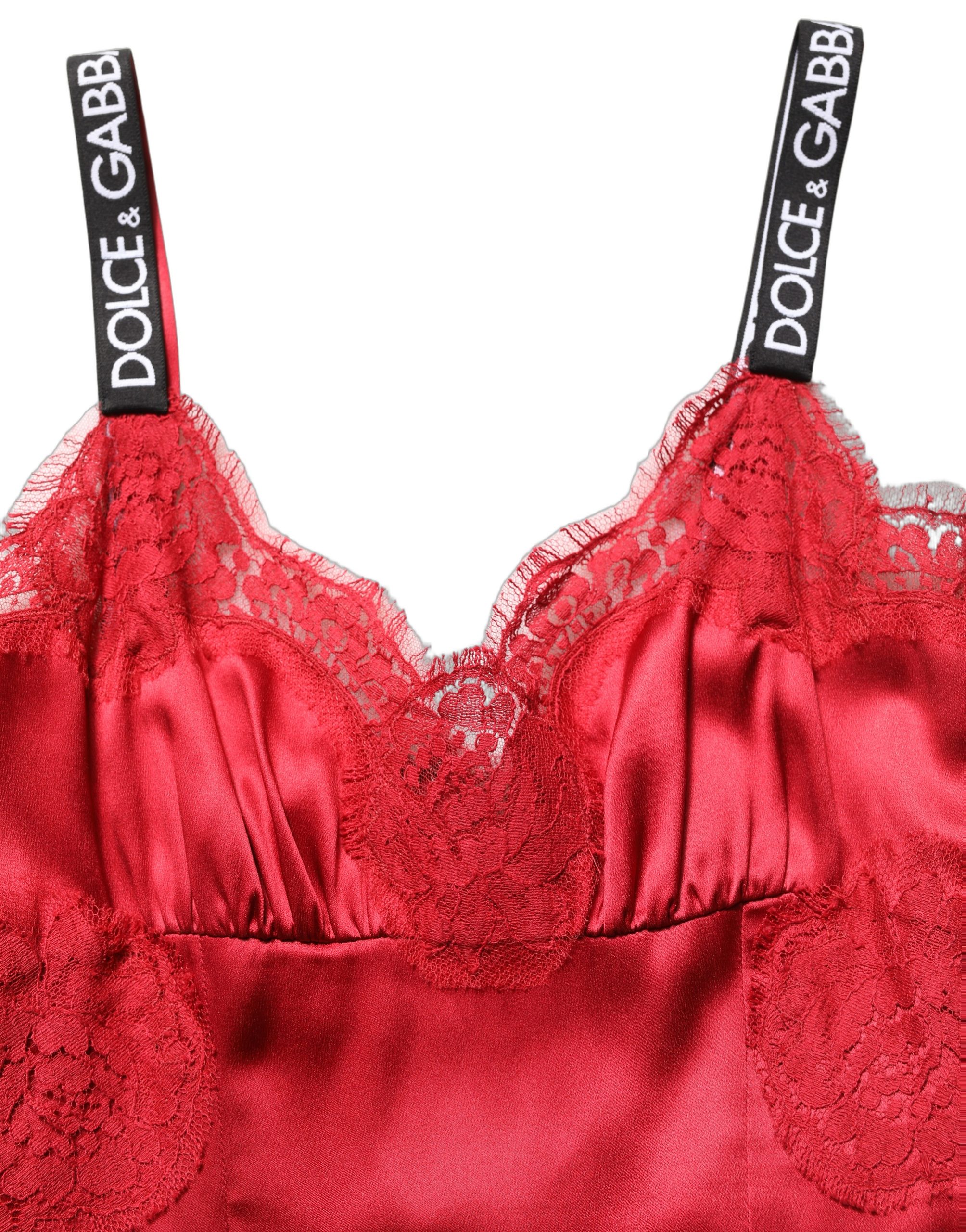 Dolce & Gabbana Red Silk Sleeveless Maxi Long Lace Trim Dress - Image 6