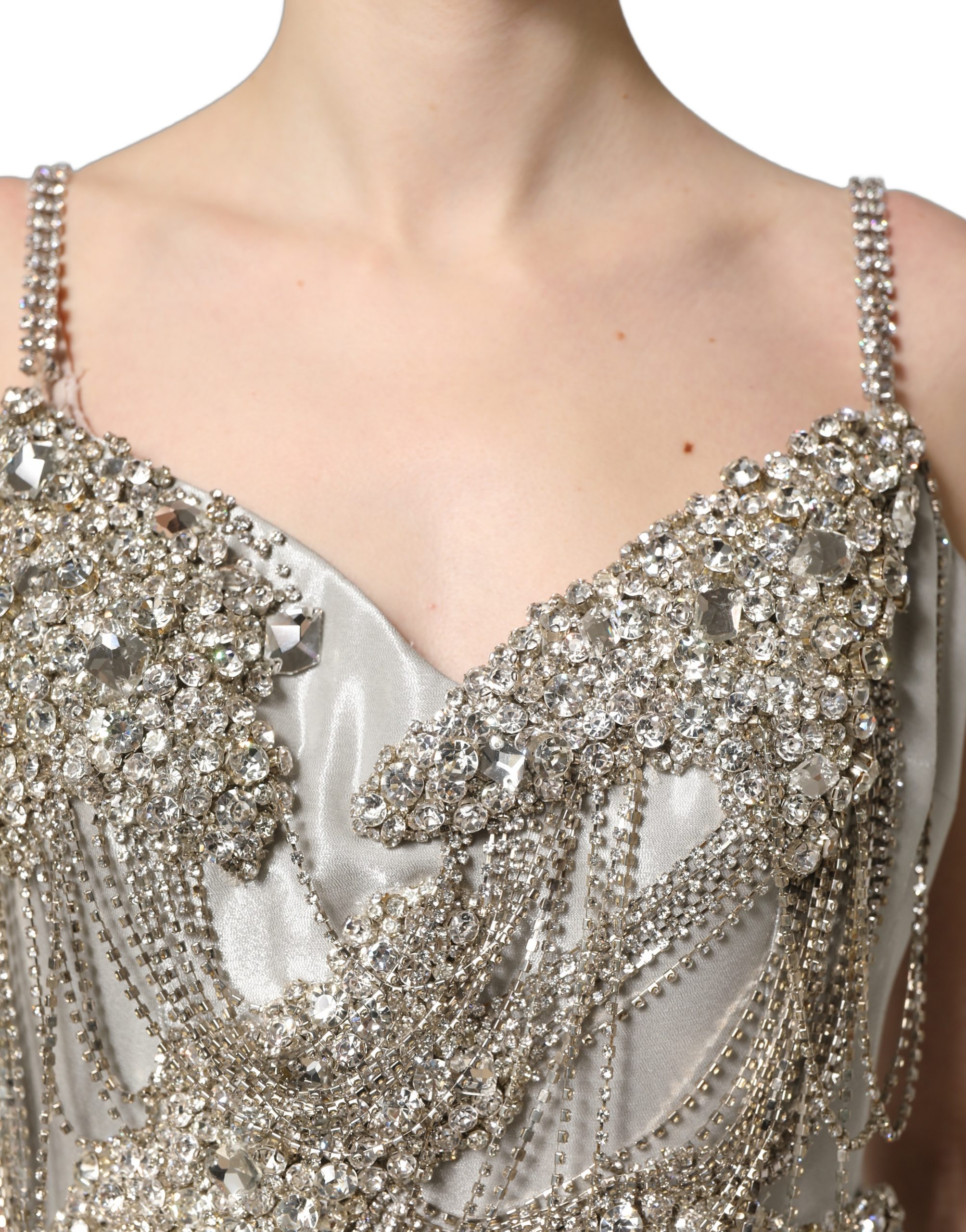 Dolce & Gabbana Silver Crystal Embellished EveningGown Dress - Image 5