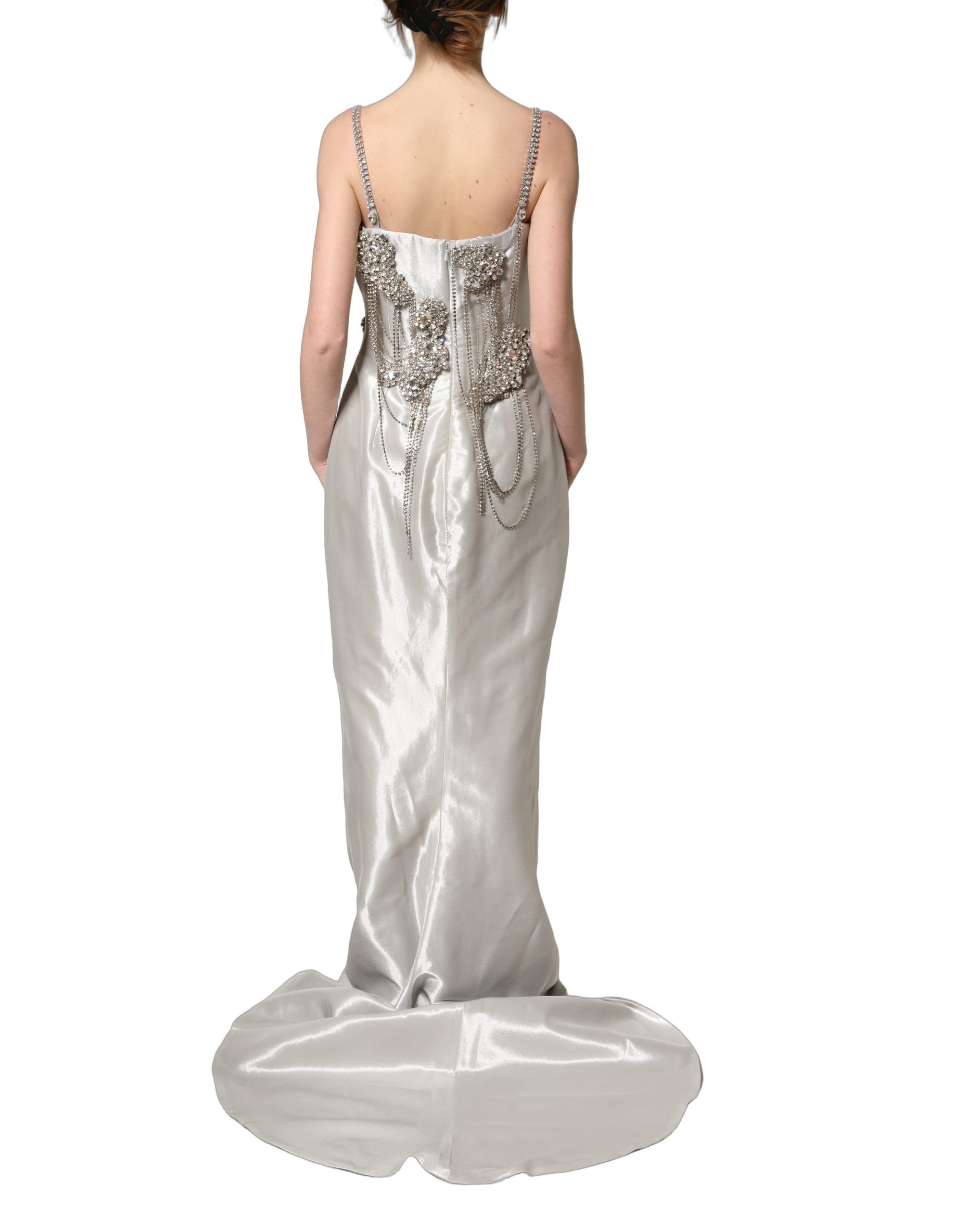 Dolce & Gabbana Silver Crystal Embellished EveningGown Dress - Image 4