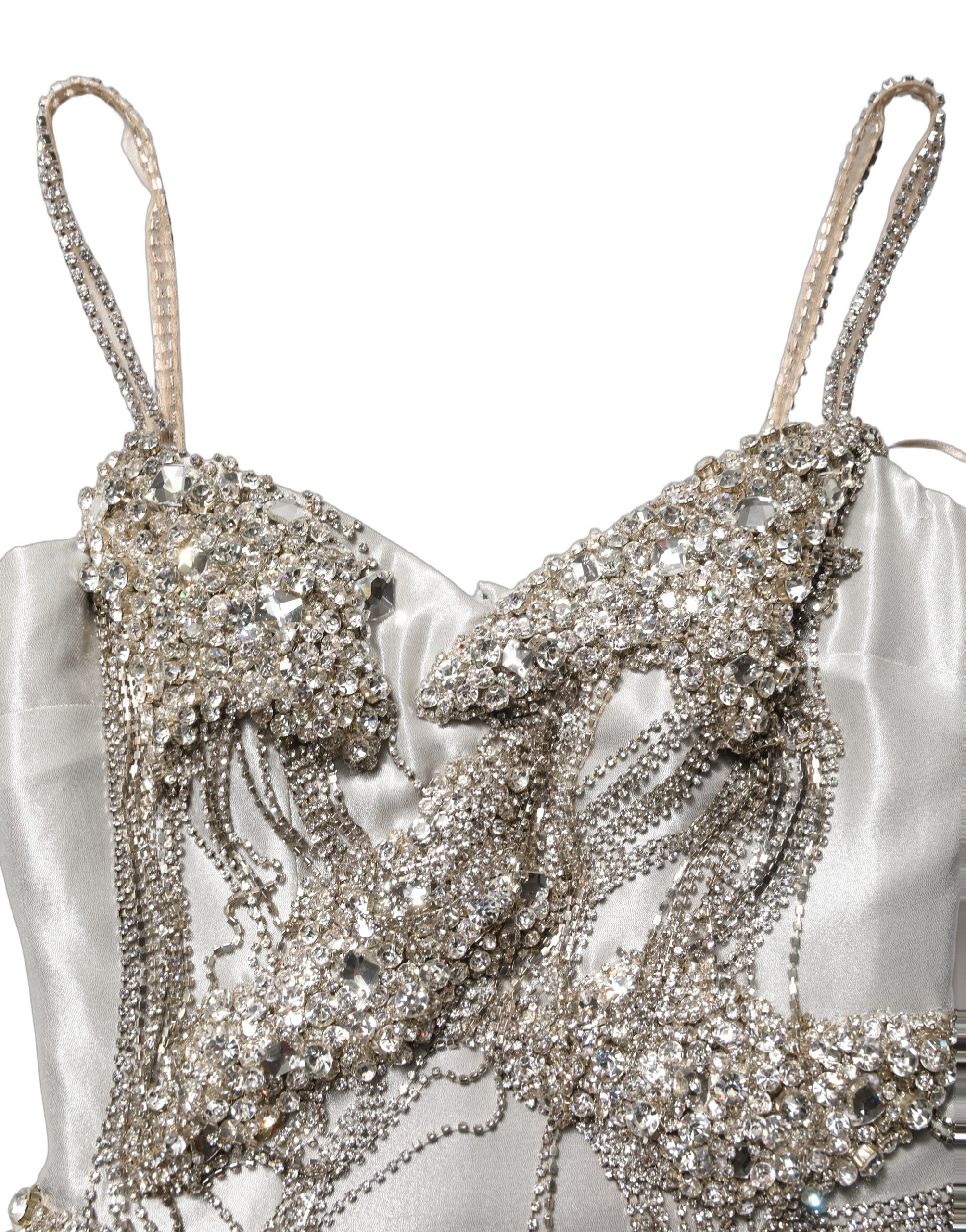Dolce & Gabbana Silver Crystal Embellished EveningGown Dress - Image 6