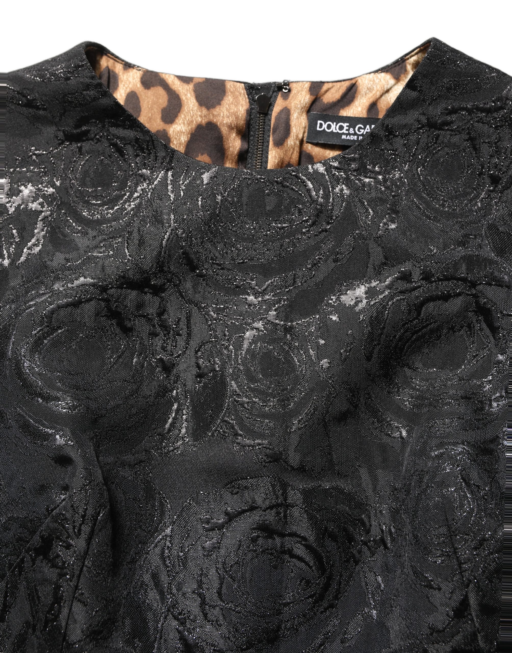 Dolce & Gabbana Black Floral Jacquard Flared A-line Dress - Image 6