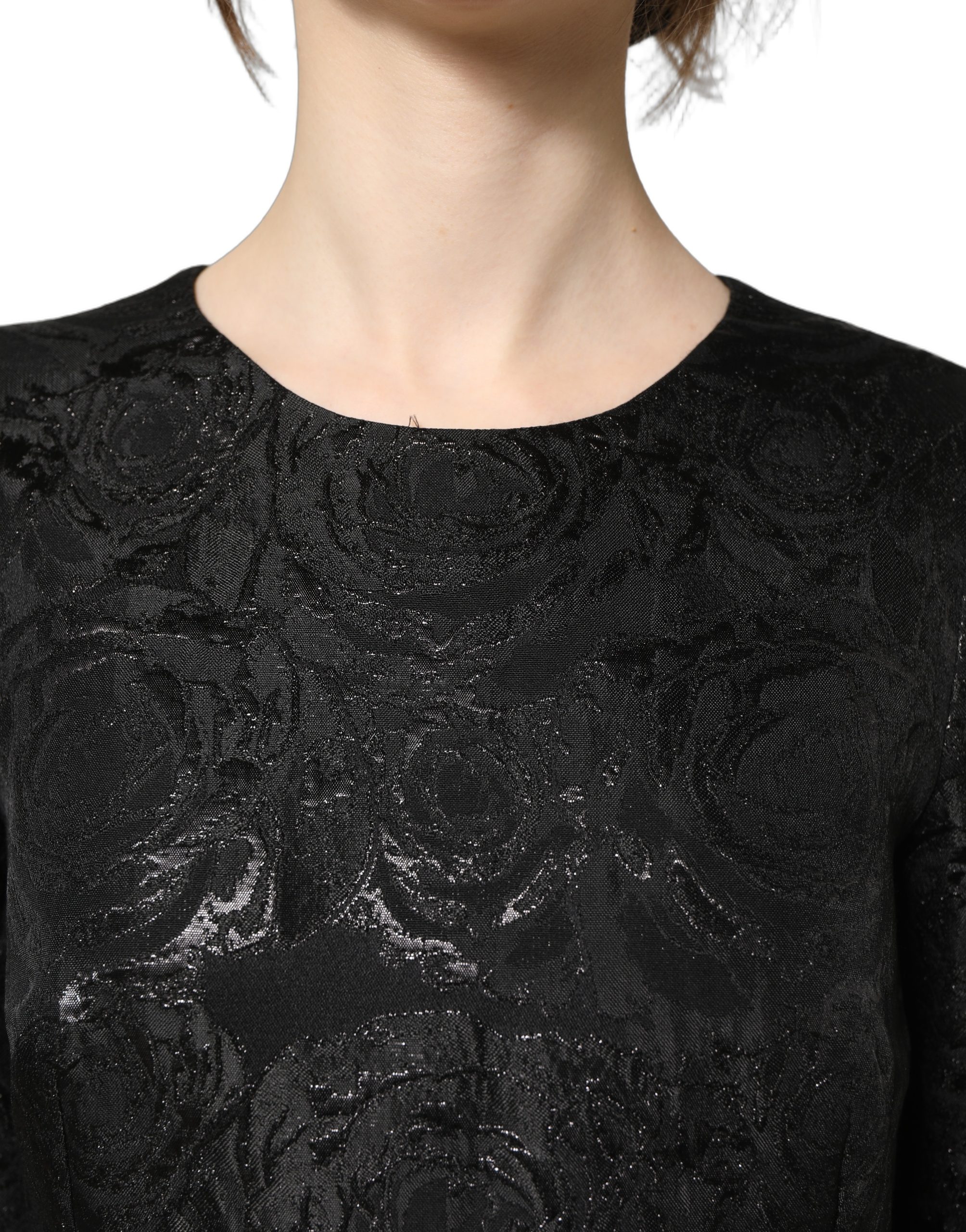 Dolce & Gabbana Black Floral Jacquard Flared A-line Dress - Image 5
