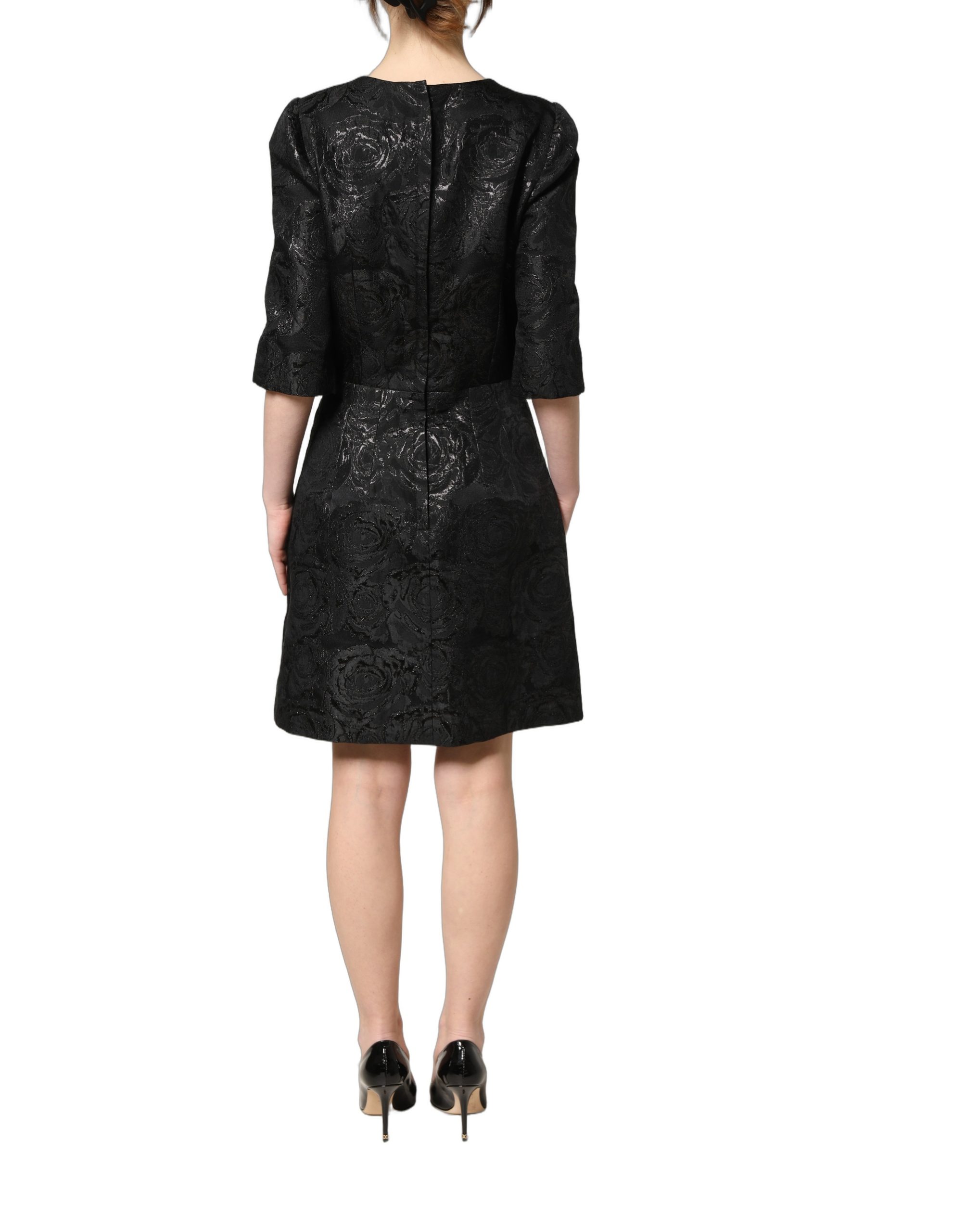 Dolce & Gabbana Black Floral Jacquard Flared A-line Dress - Image 4