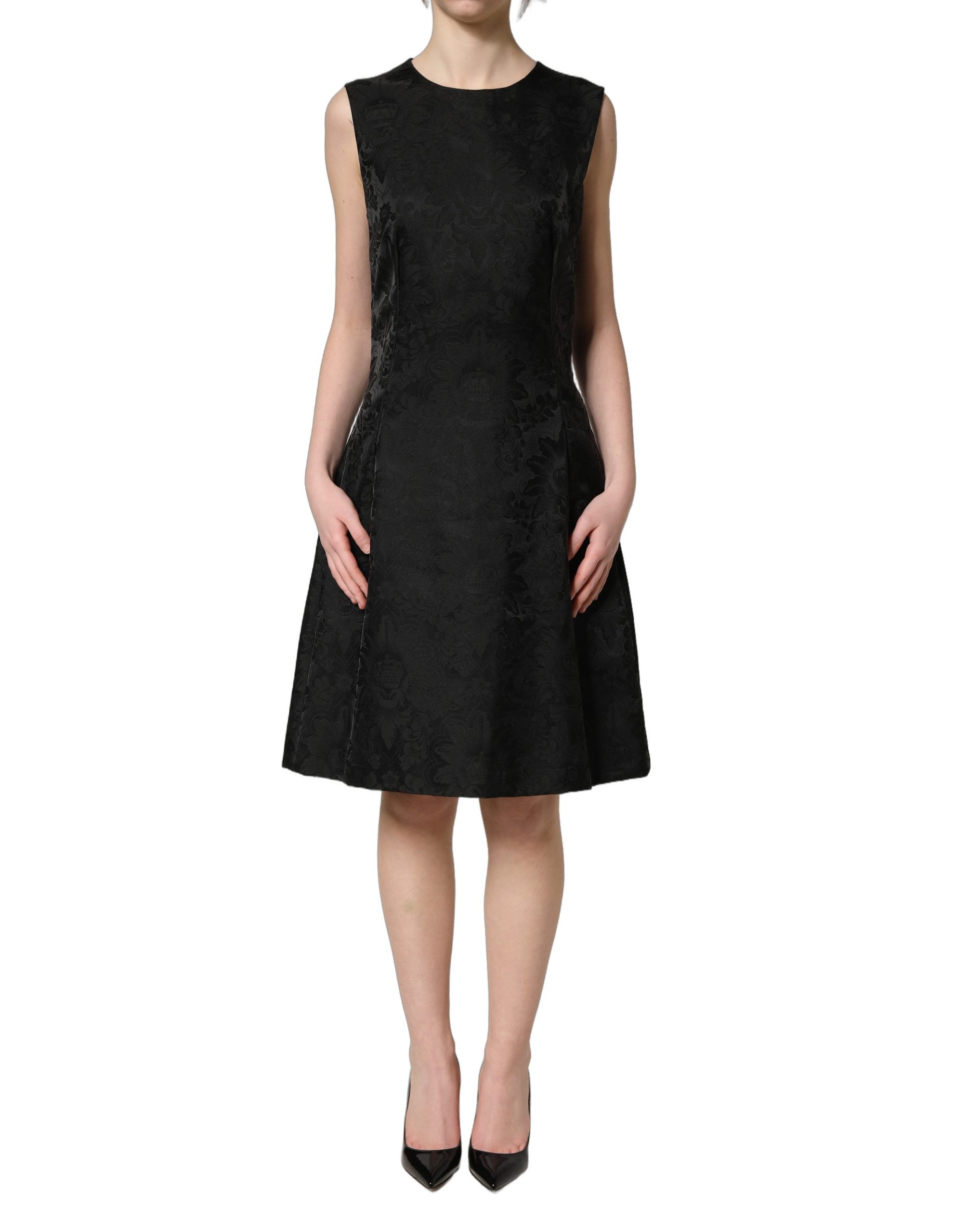 Dolce & Gabbana Black Floral Jacquard Sleeveless A-line Dress - Image 2