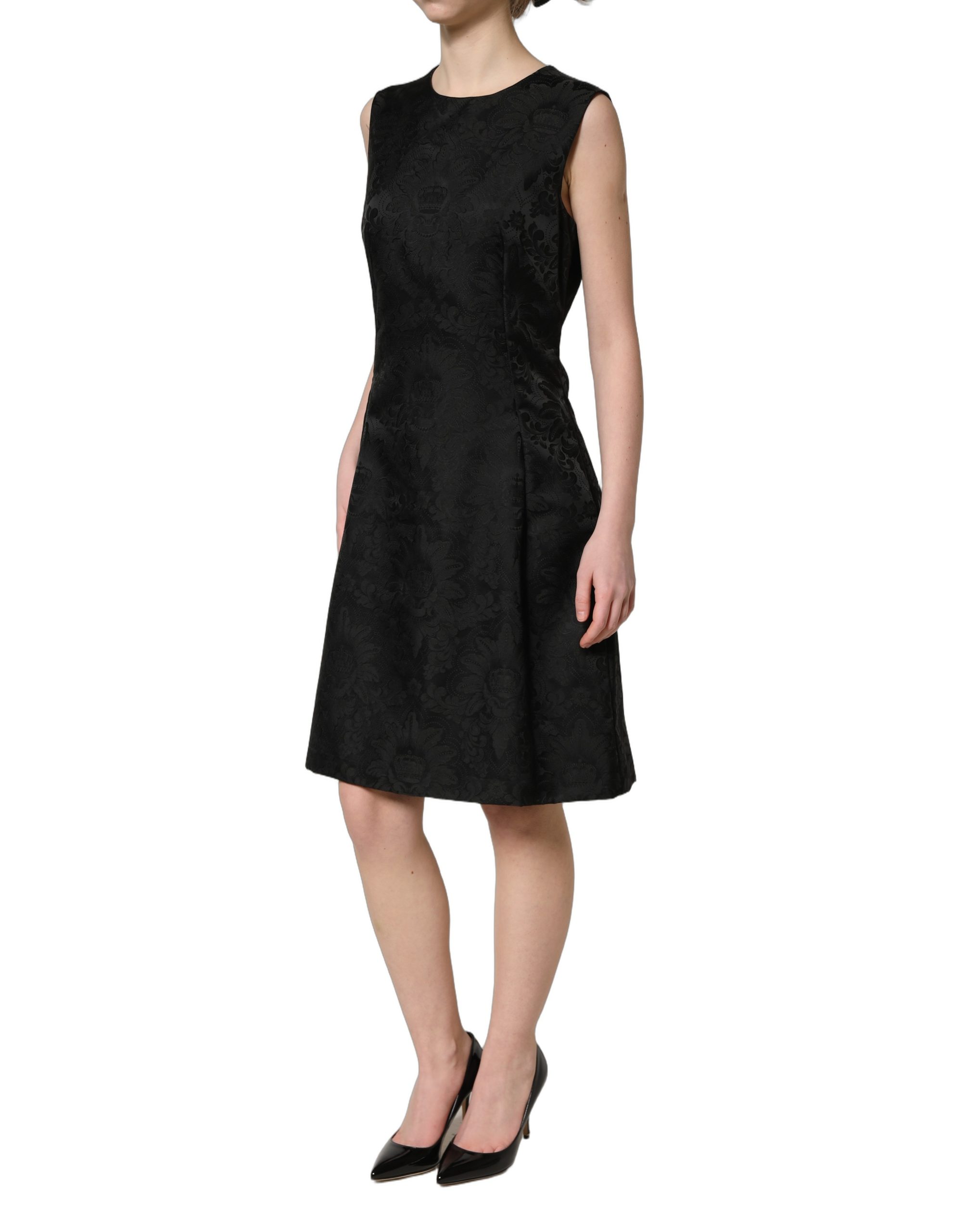 Dolce & Gabbana Black Floral Jacquard Sleeveless A-line Dress - Image 3