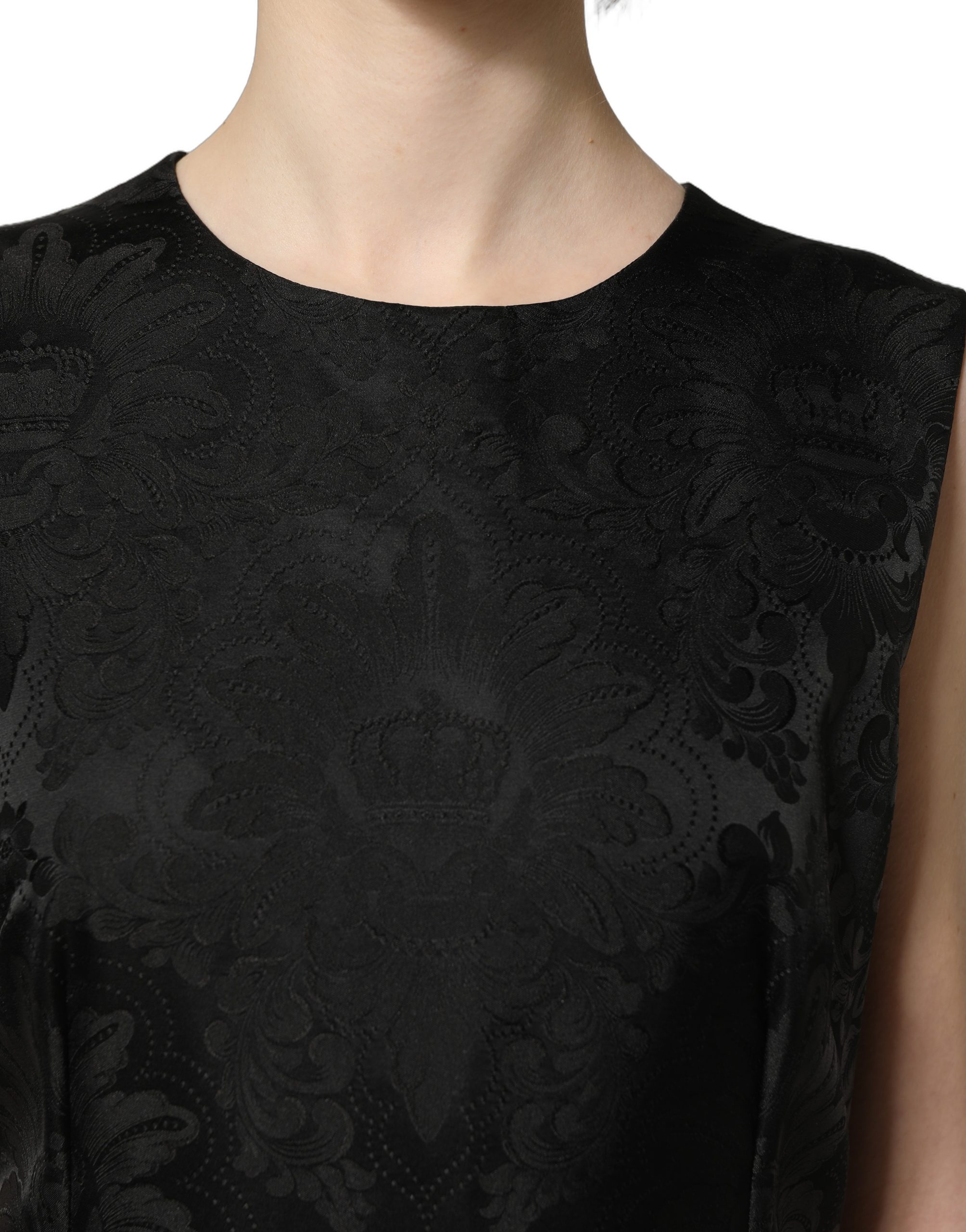 Dolce & Gabbana Black Floral Jacquard Sleeveless A-line Dress - Image 5