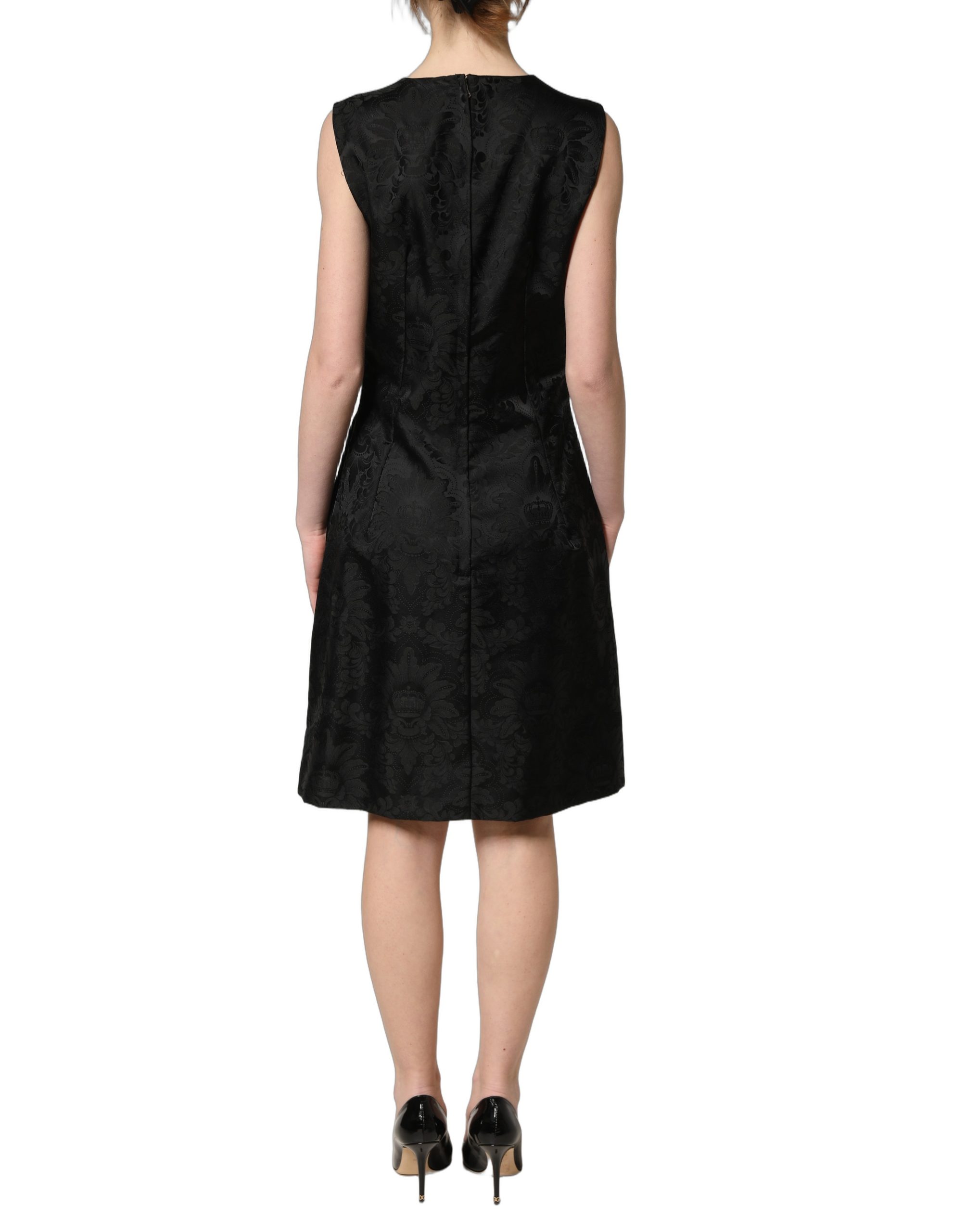 Dolce & Gabbana Black Floral Jacquard Sleeveless A-line Dress - Image 4