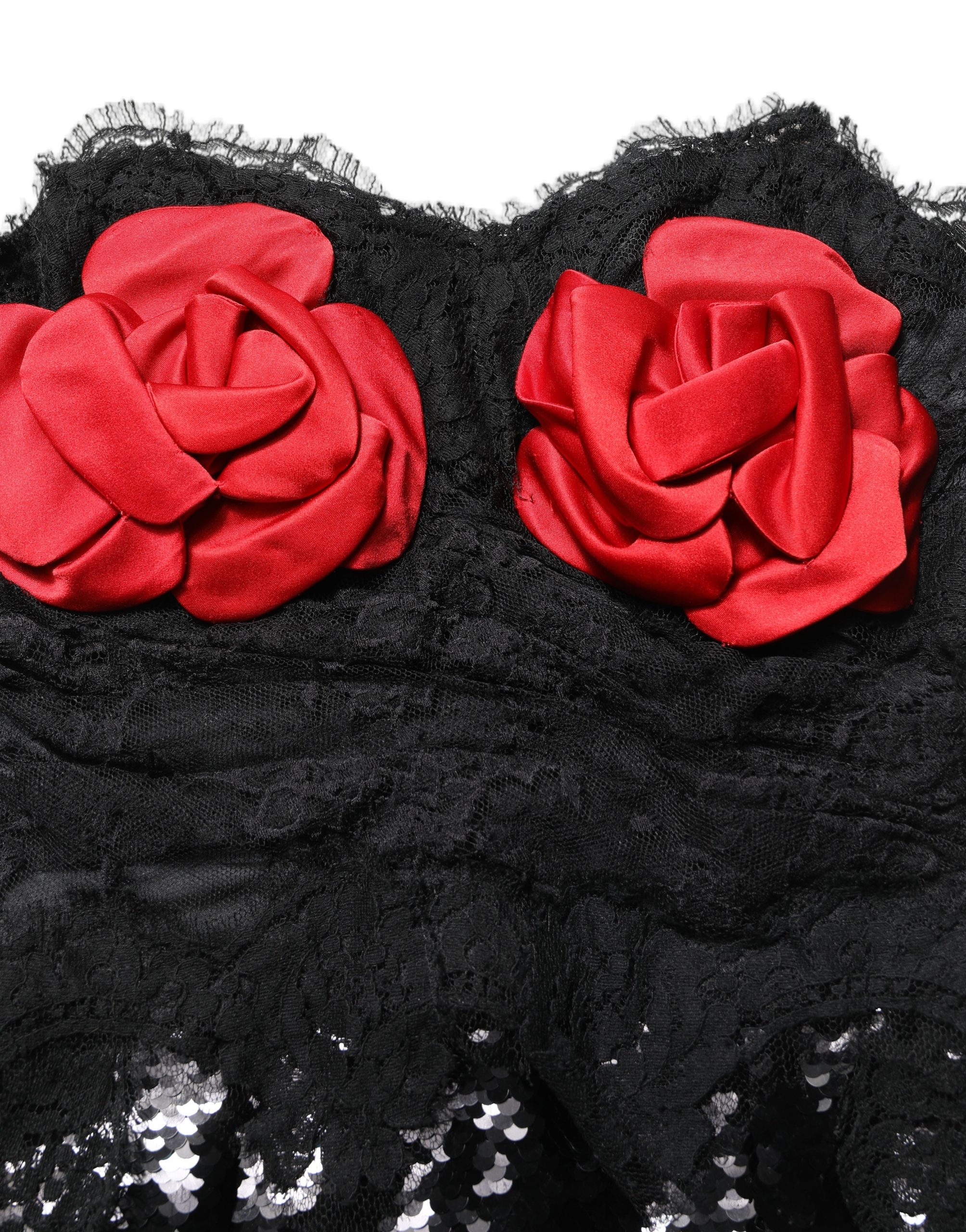 Dolce & Gabbana Black Strapless Red Rose Sequined Midi Dress - Image 6
