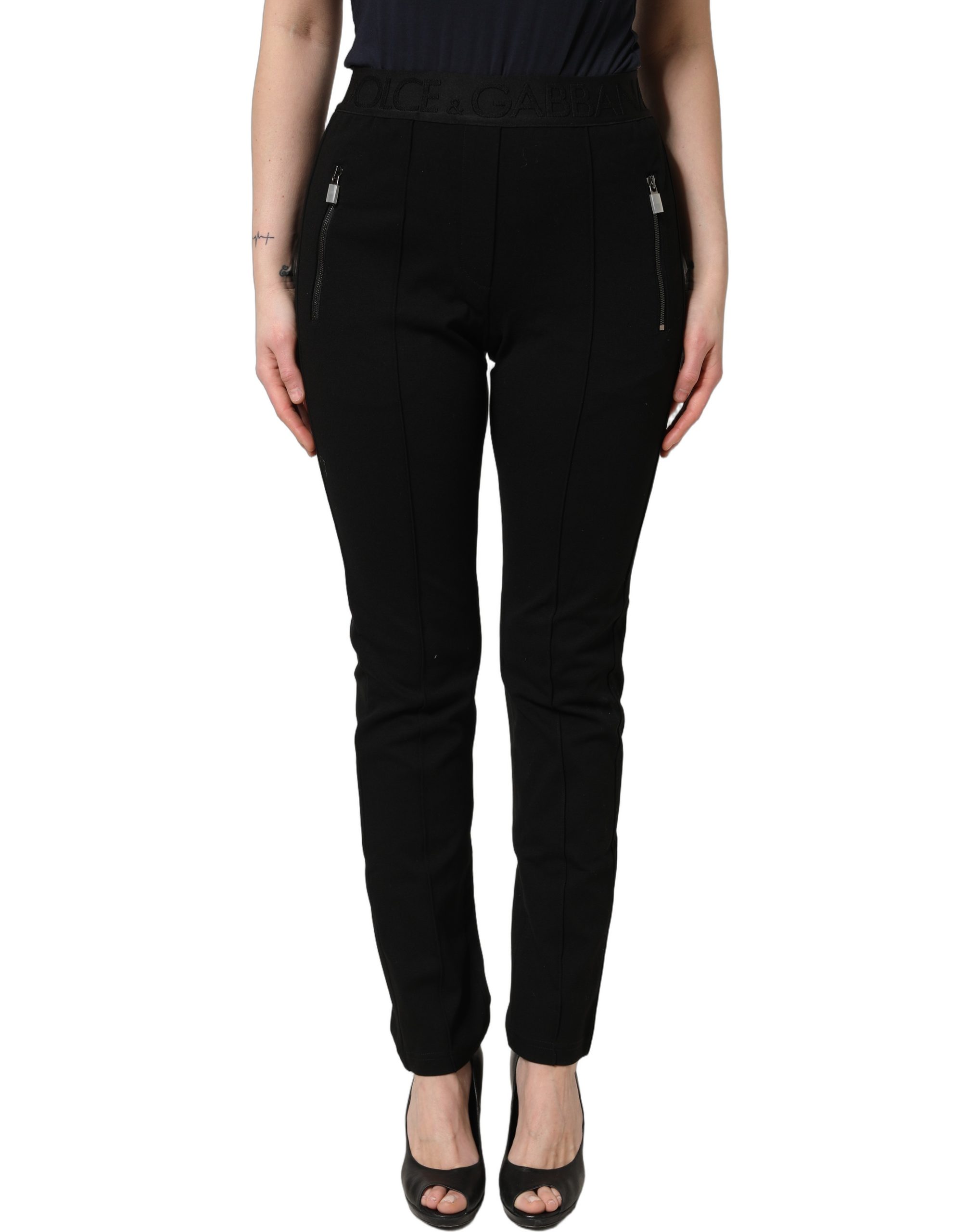Dolce & Gabbana Black Viscose Mid Waist Skinny Trouser Pants - Image 2