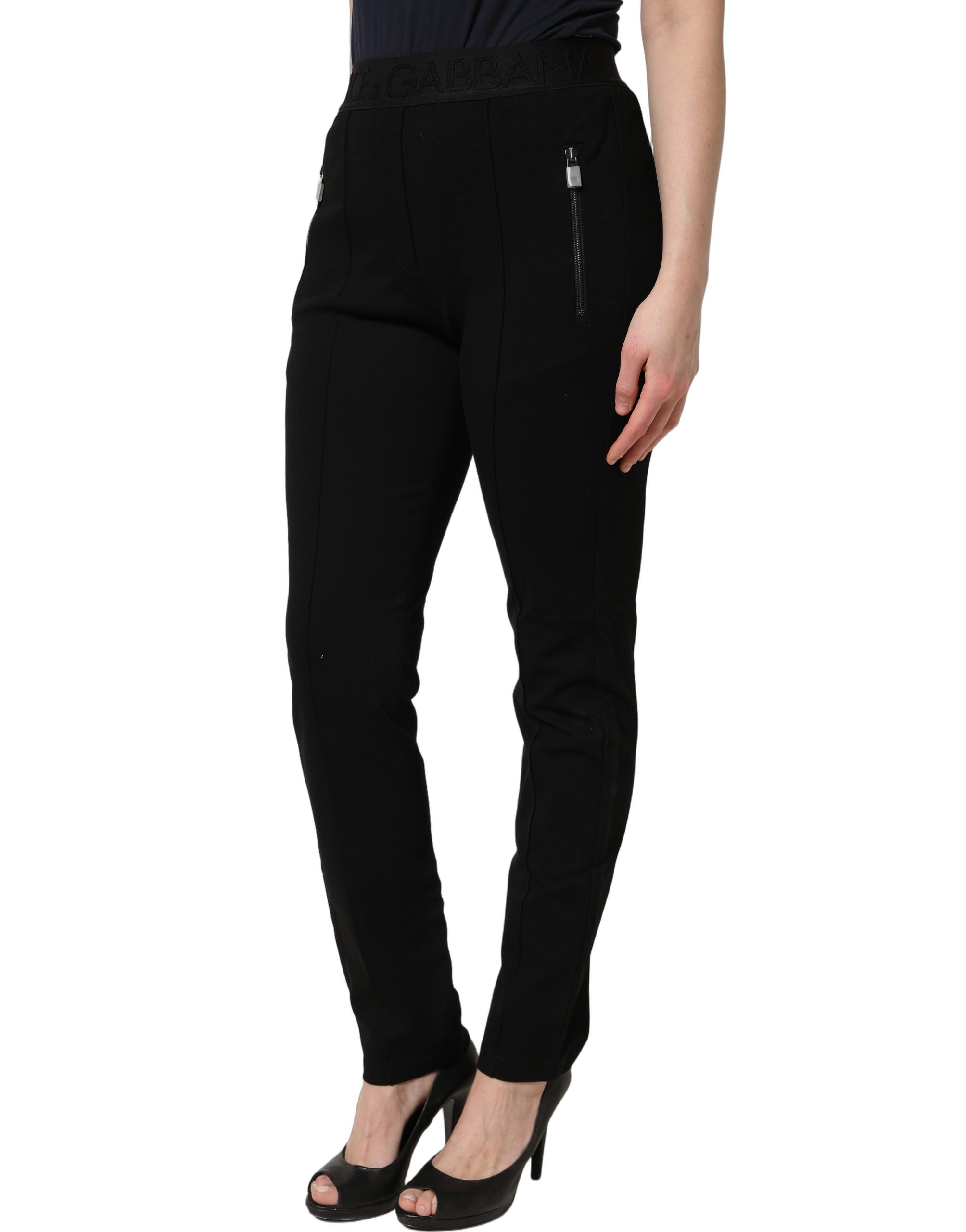 Dolce & Gabbana Black Viscose Mid Waist Skinny Trouser Pants - Image 3