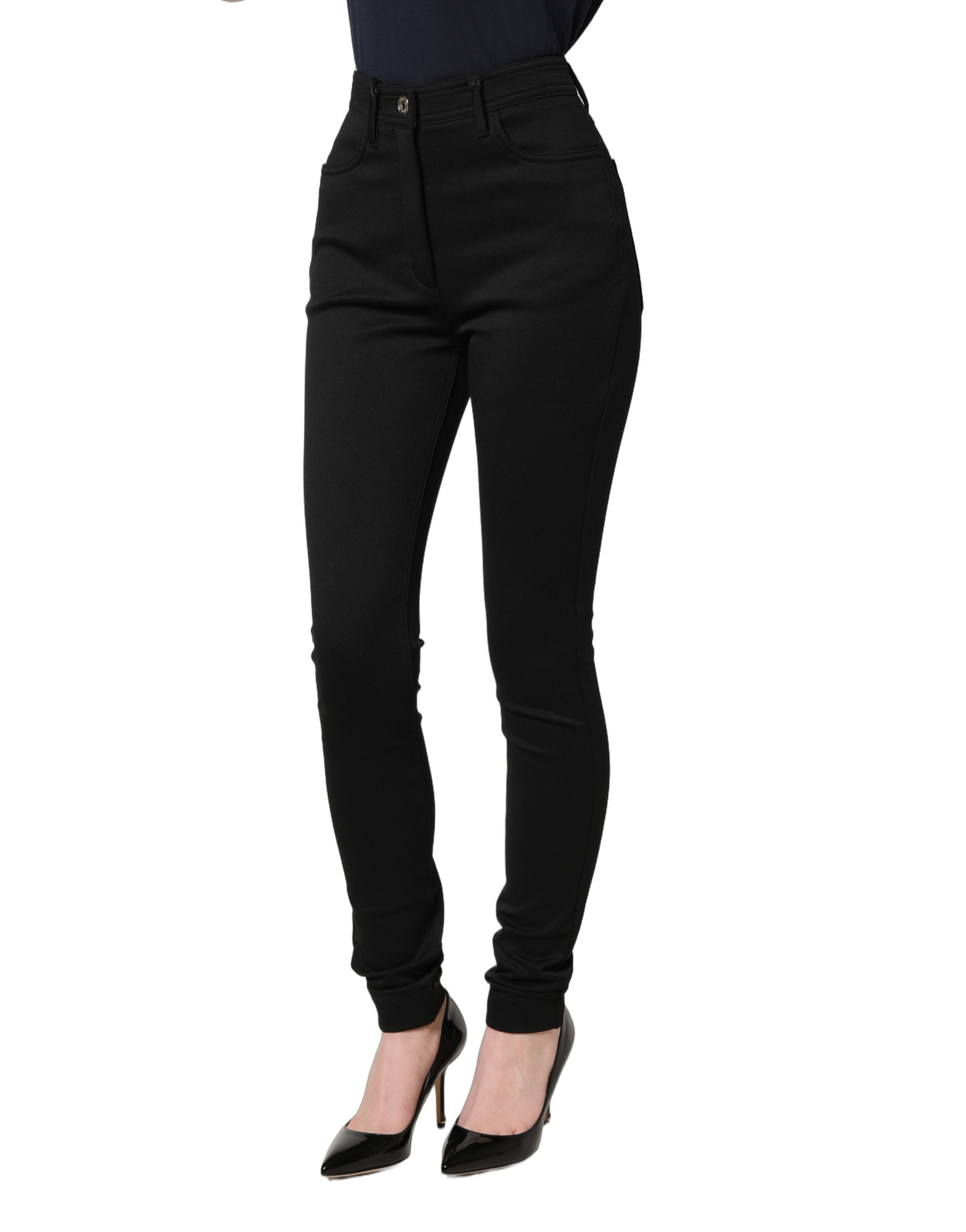 Dolce & Gabbana Black Nylon Stretch Skinny High Waist Pants - Image 3