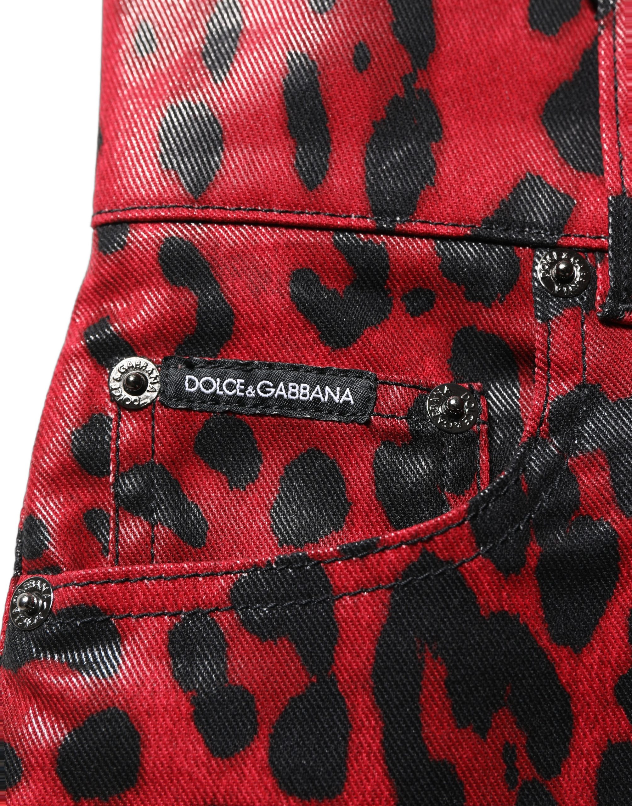 Dolce & Gabbana Red Leopard Skinny High Waist Denim Jeans - Image 6