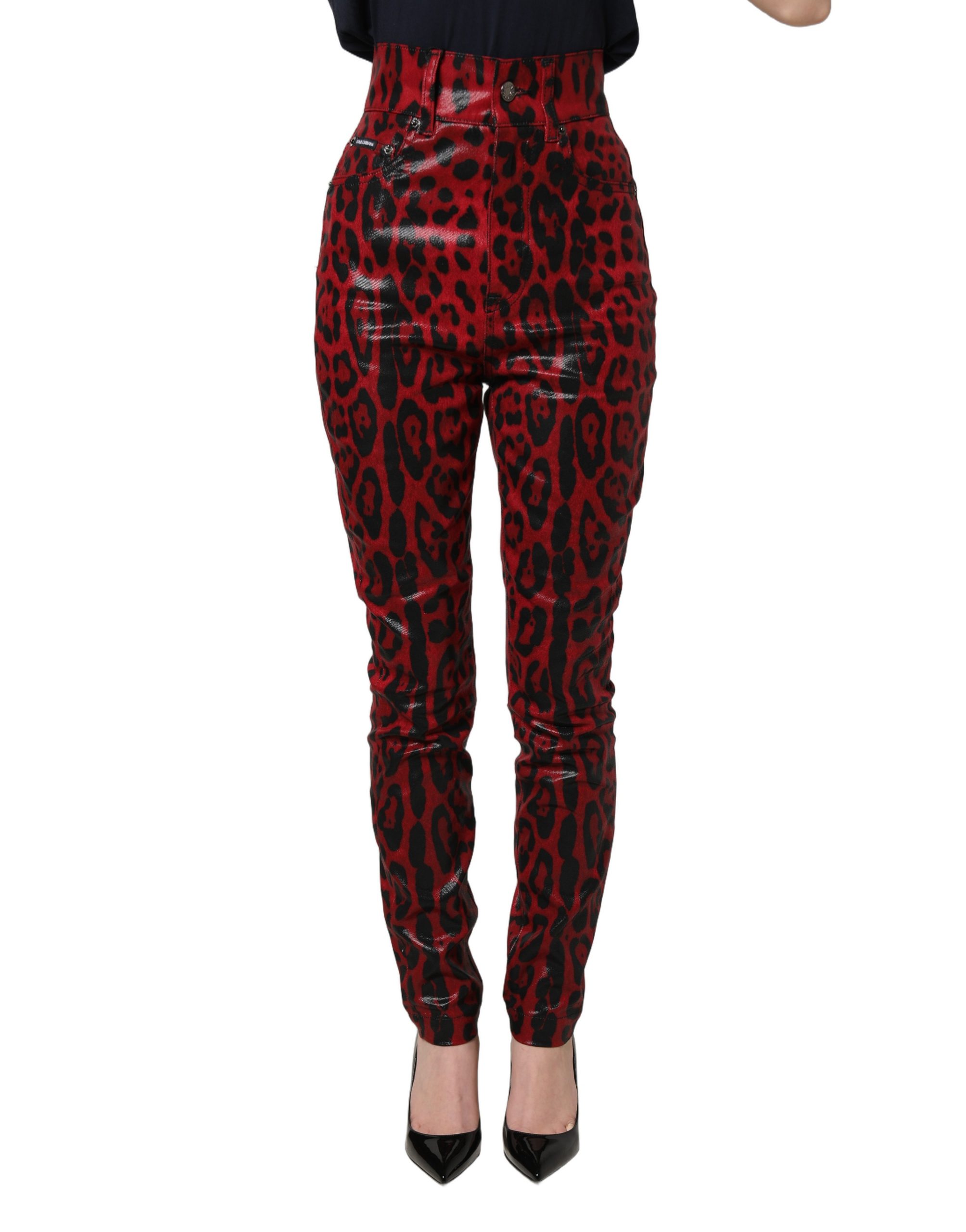 Dolce & Gabbana Red Leopard Skinny High Waist Denim Jeans - Image 2