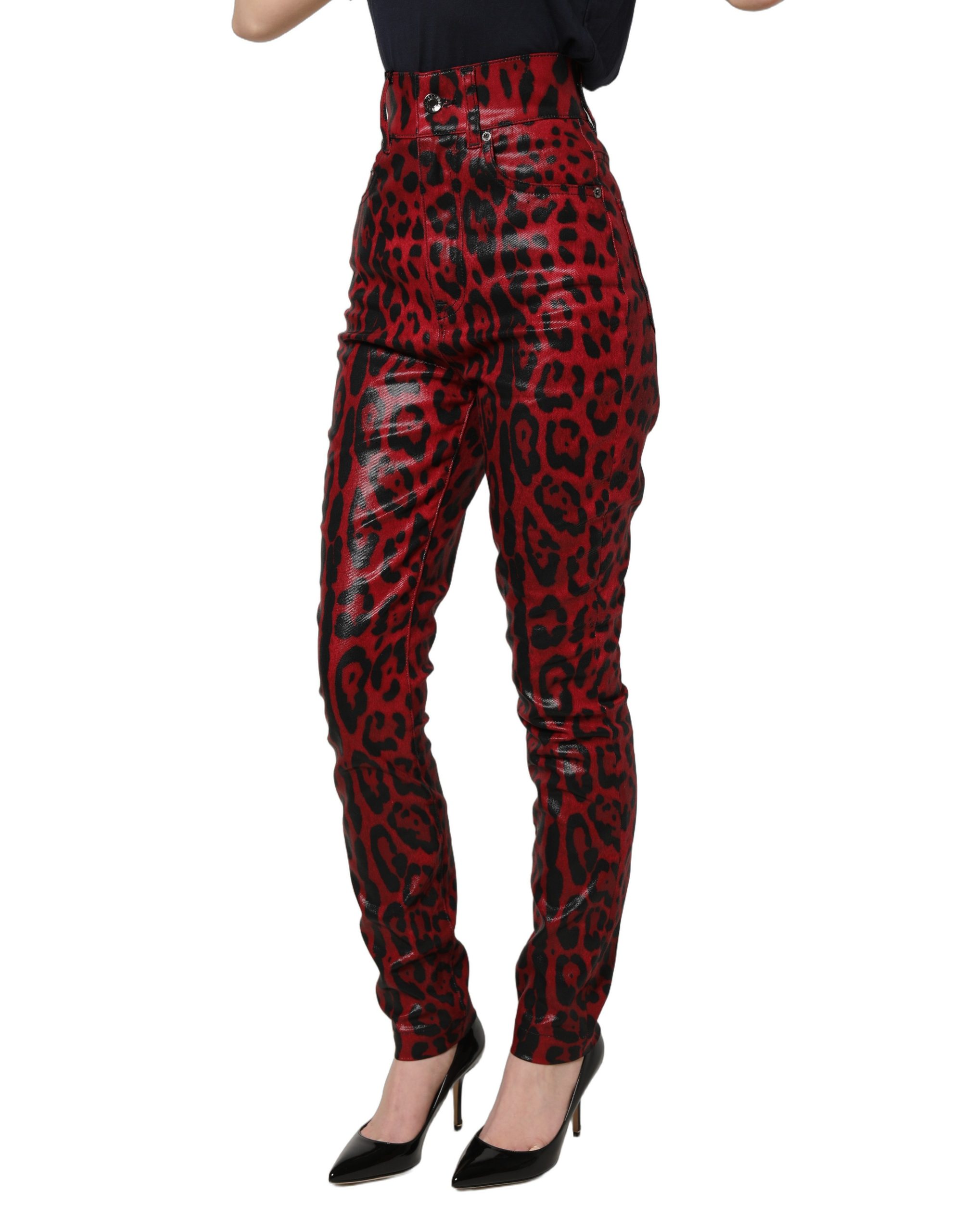 Dolce & Gabbana Red Leopard Skinny High Waist Denim Jeans - Image 3