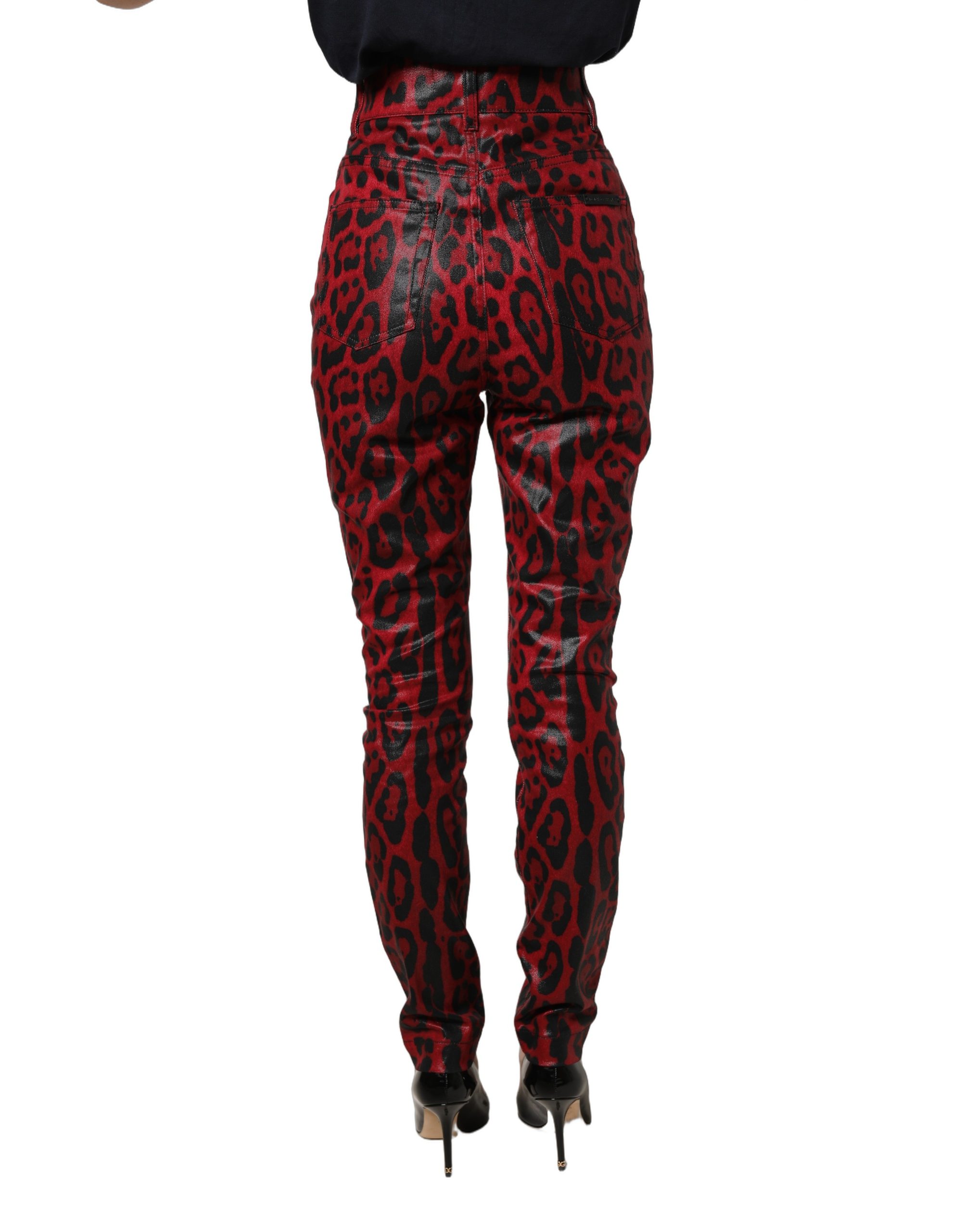 Dolce & Gabbana Red Leopard Skinny High Waist Denim Jeans - Image 4