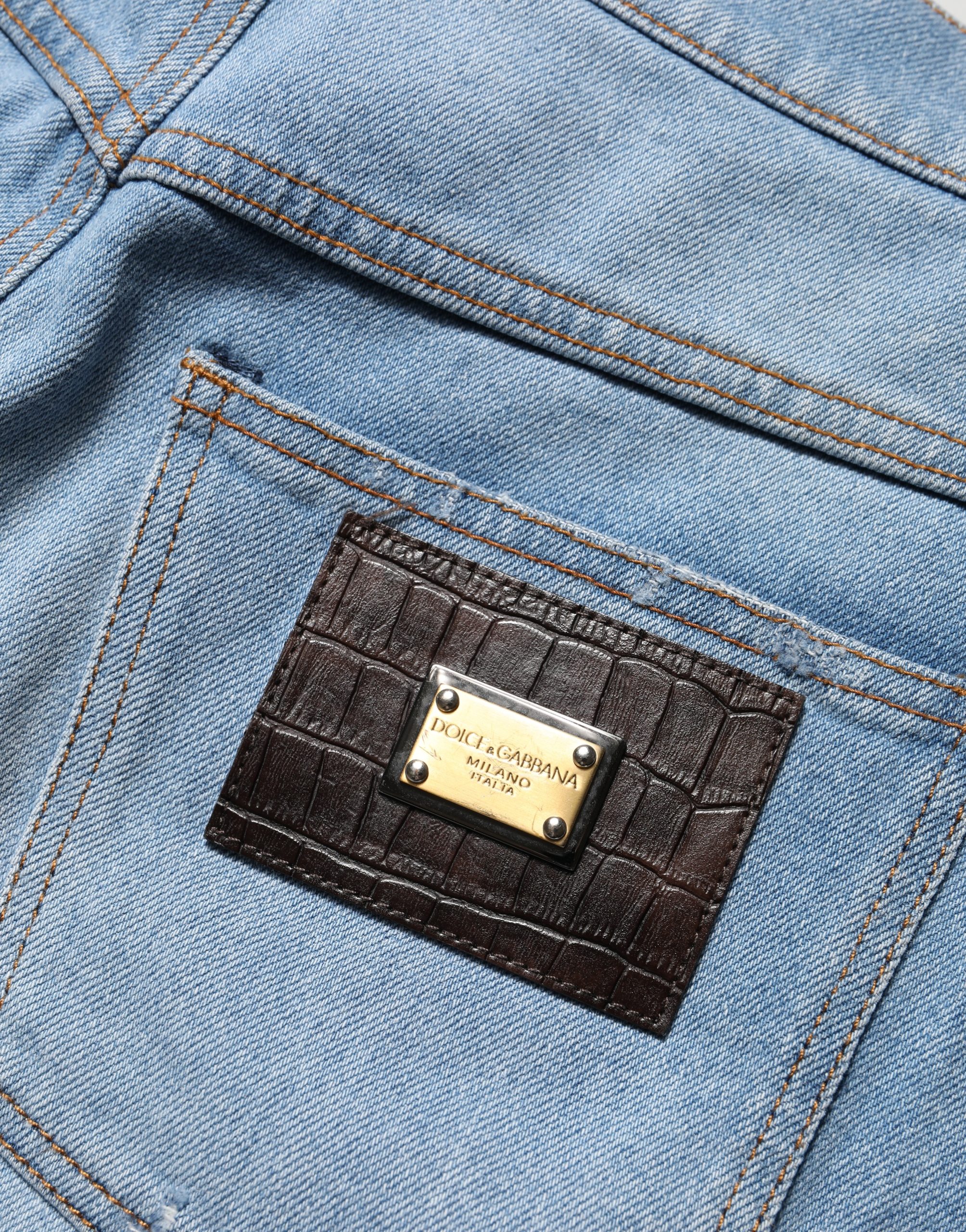 Dolce & Gabbana Blue Distressed Pleated Cotton Denim Jeans - Image 6