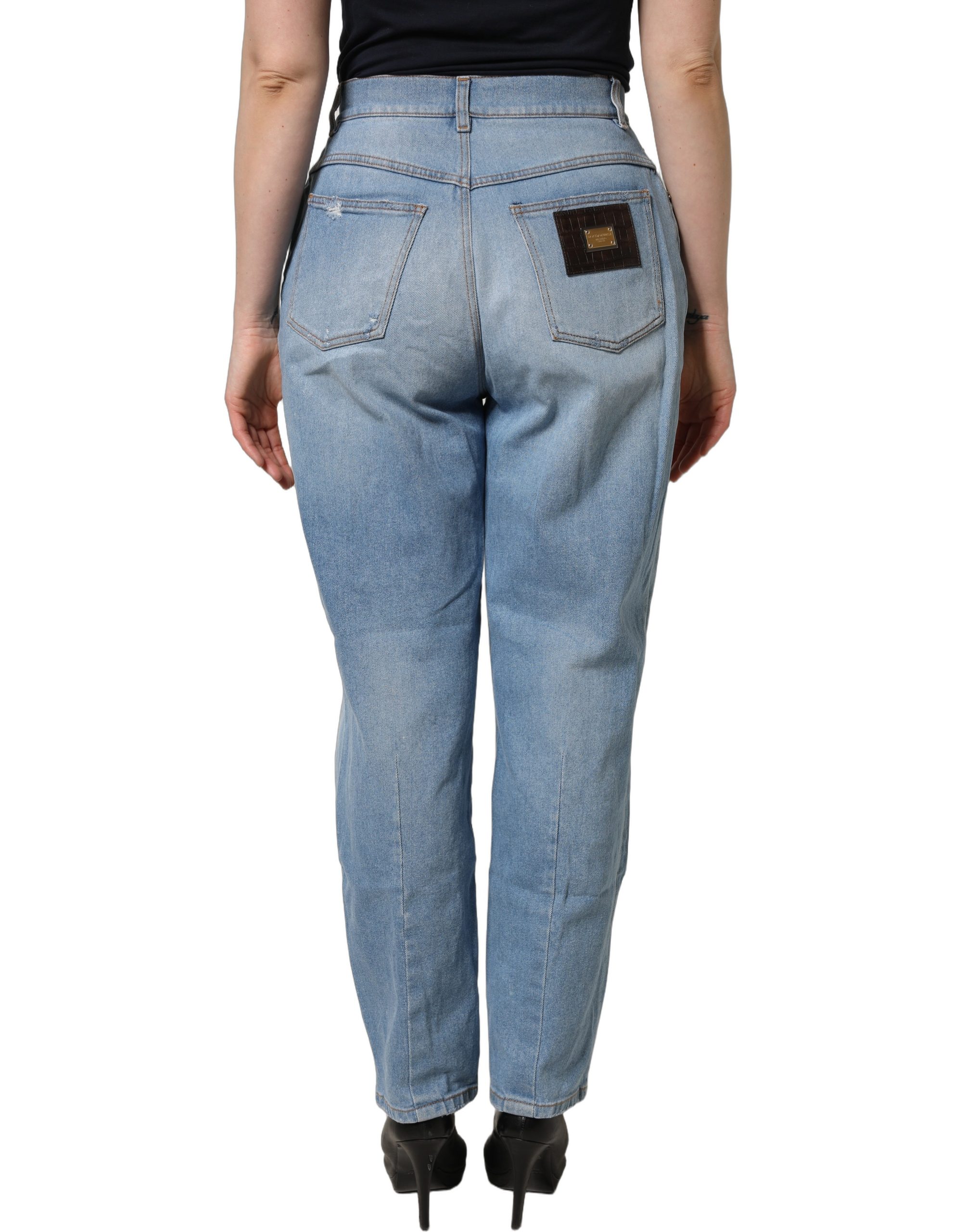 Dolce & Gabbana Blue Distressed Pleated Cotton Denim Jeans - Image 4