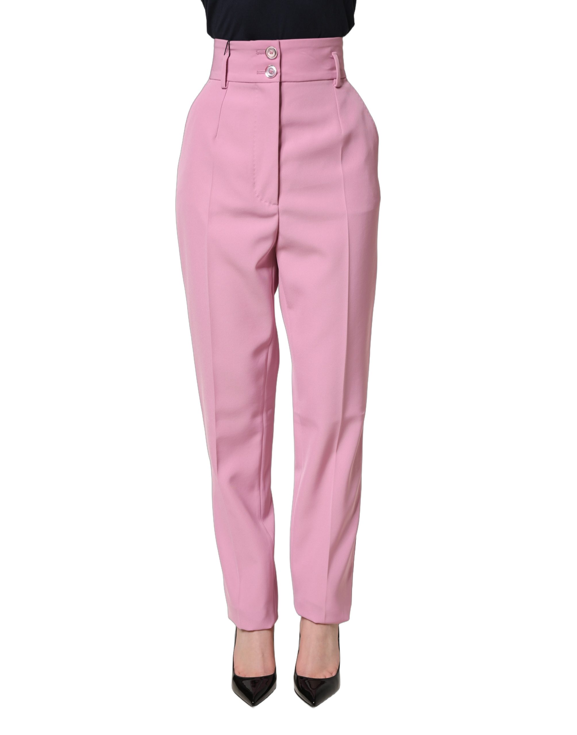 Dolce & Gabbana Pink High Waisted Polyester Trouser Pants - Image 2