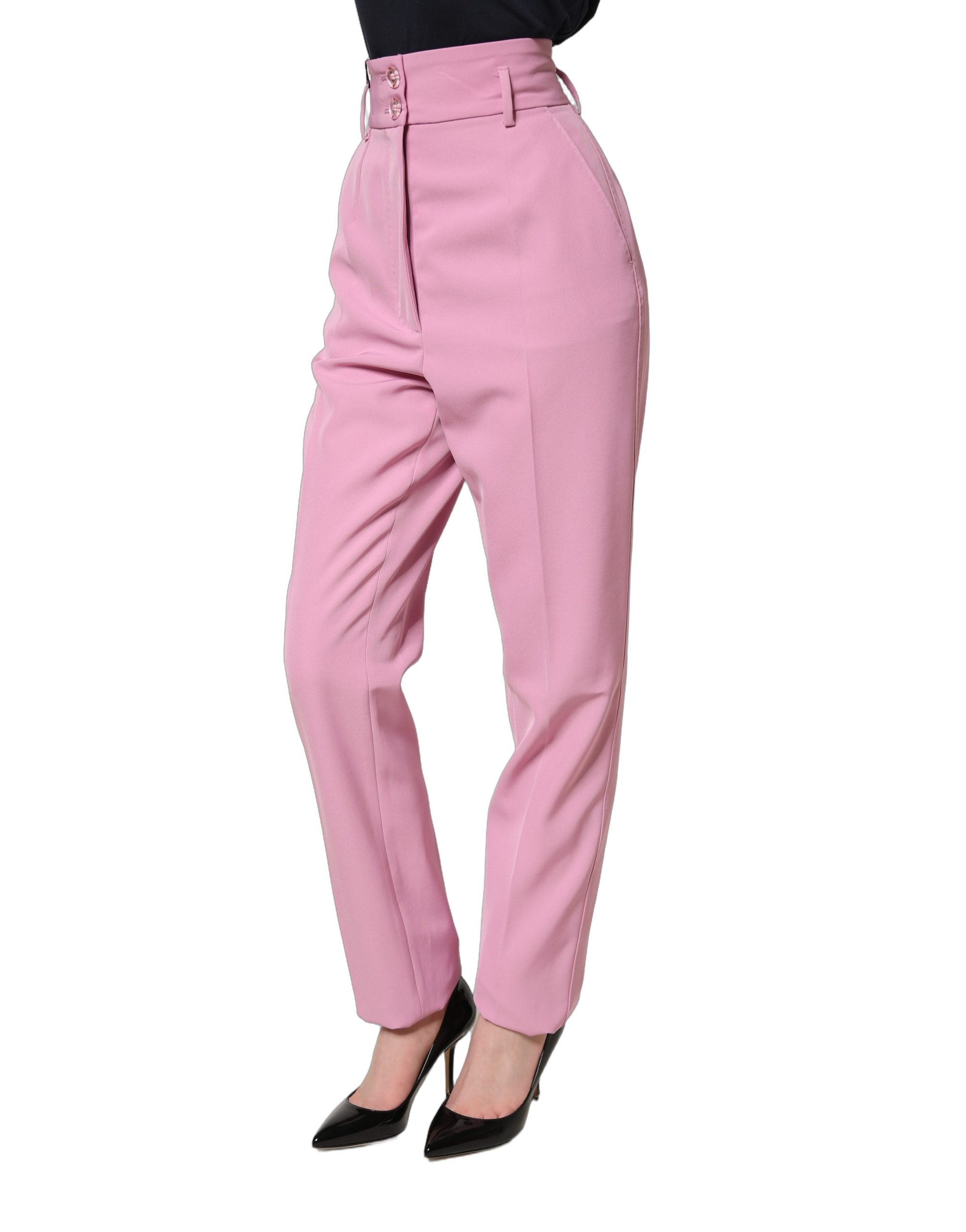 Dolce & Gabbana Pink High Waisted Polyester Trouser Pants - Image 3