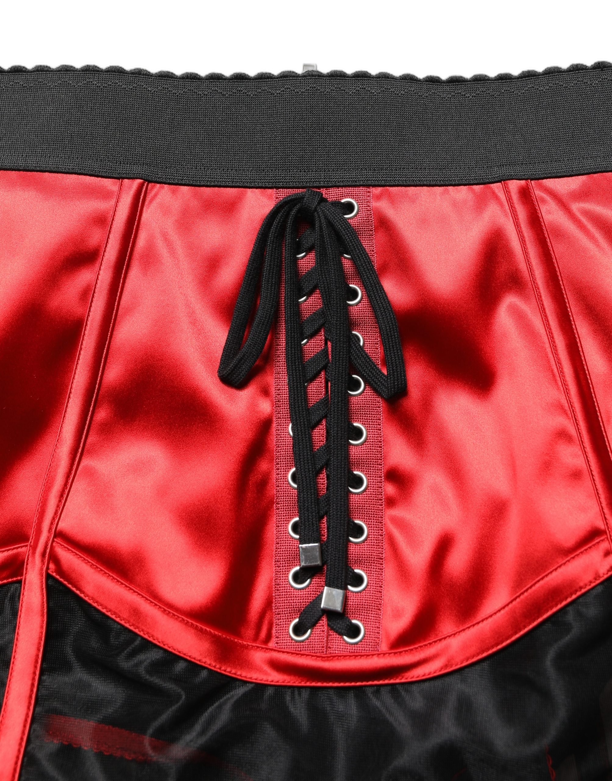 Dolce & Gabbana Red Satin Corset Style High Waist Mini Skirt - Image 5