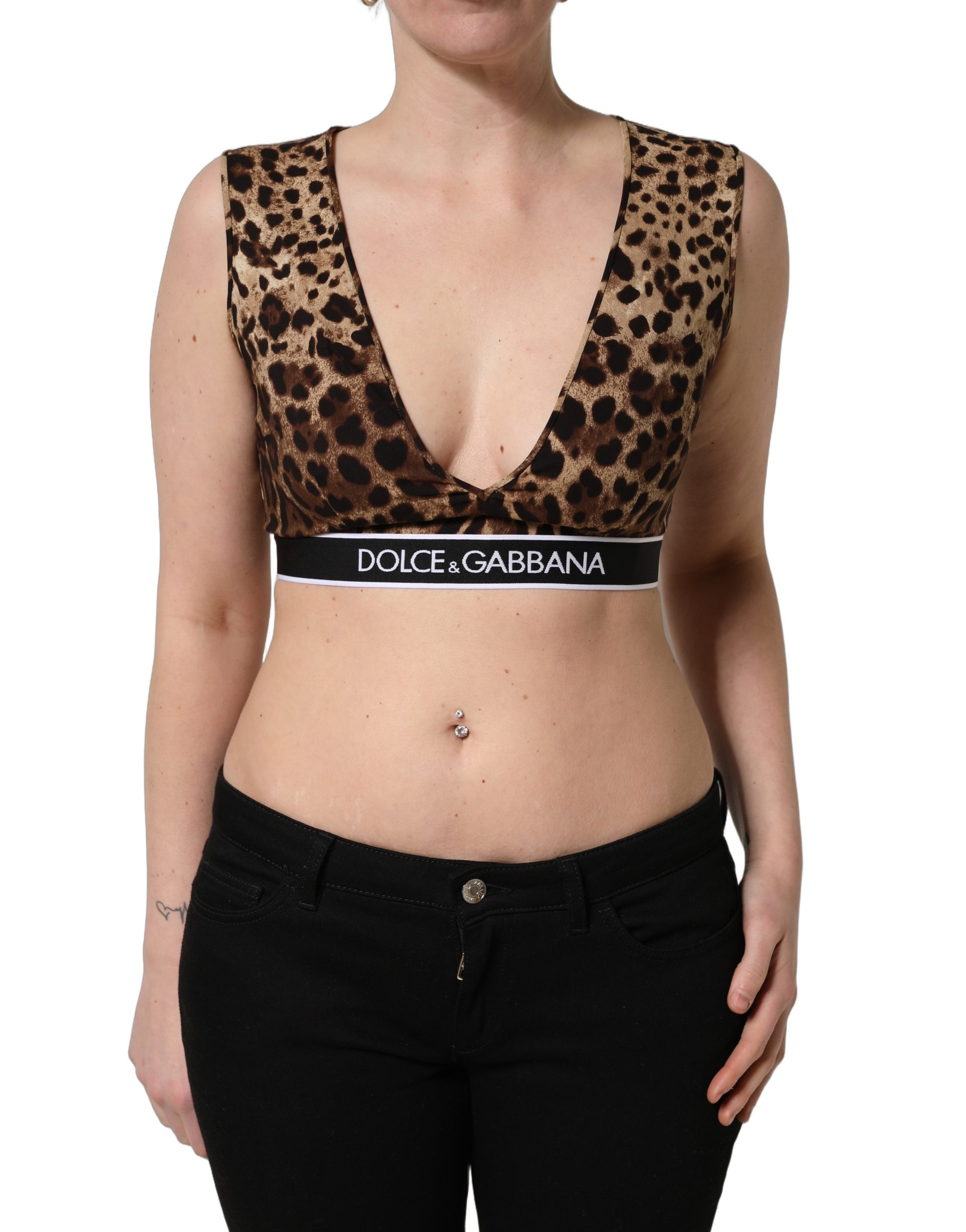 Dolce & Gabbana Brown Leopard Print Cropped Silk Tank Top - Image 2