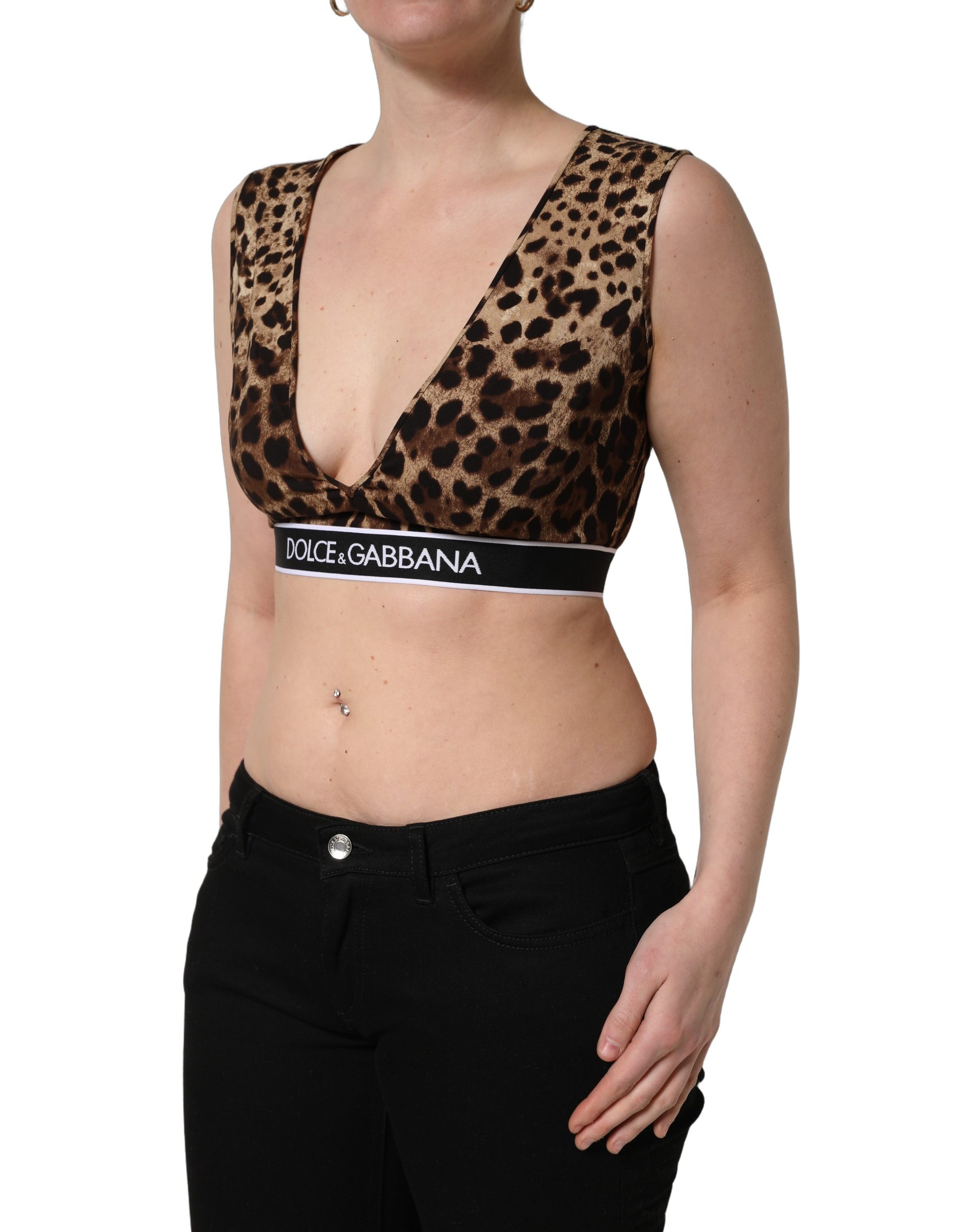 Dolce & Gabbana Brown Leopard Print Cropped Silk Tank Top - Image 3
