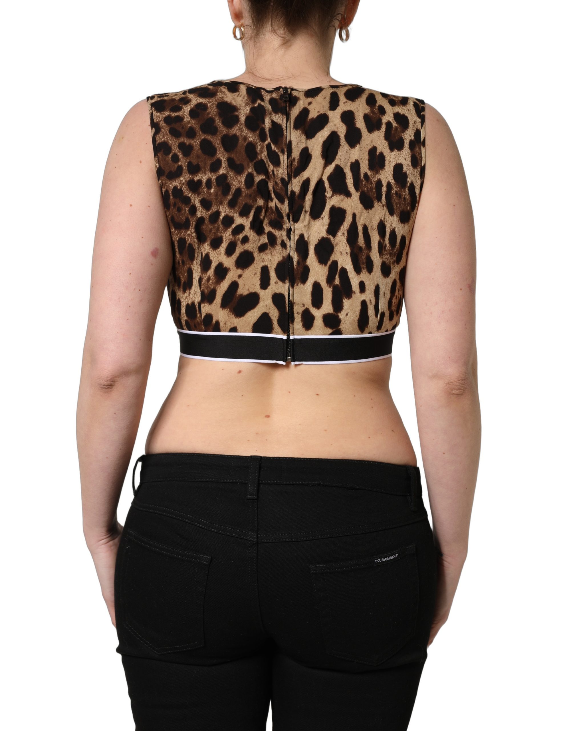 Dolce & Gabbana Brown Leopard Print Cropped Silk Tank Top - Image 4