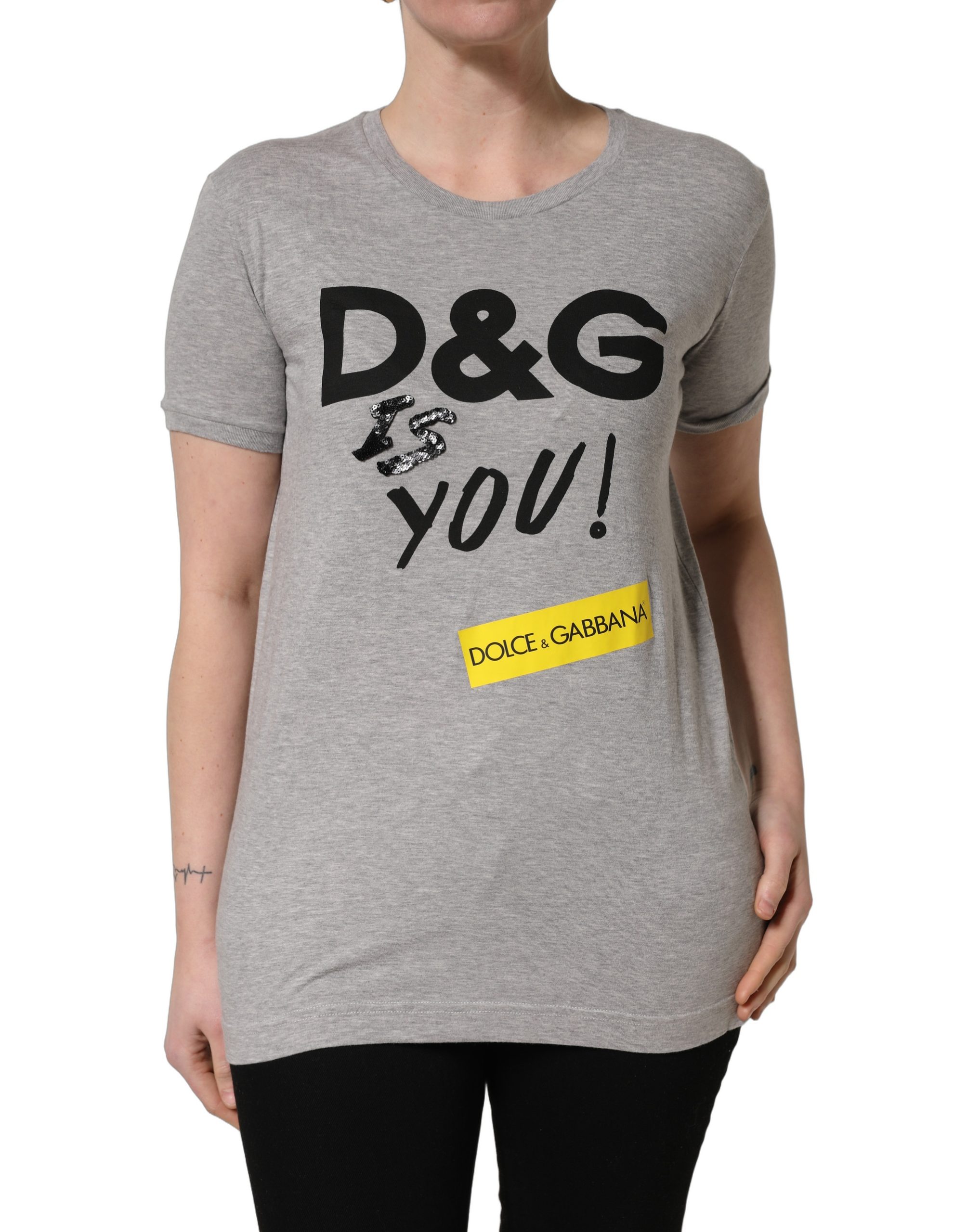 Dolce & Gabbana Gray Cotton Logo Printed Crew Neck T-shirt - Image 2