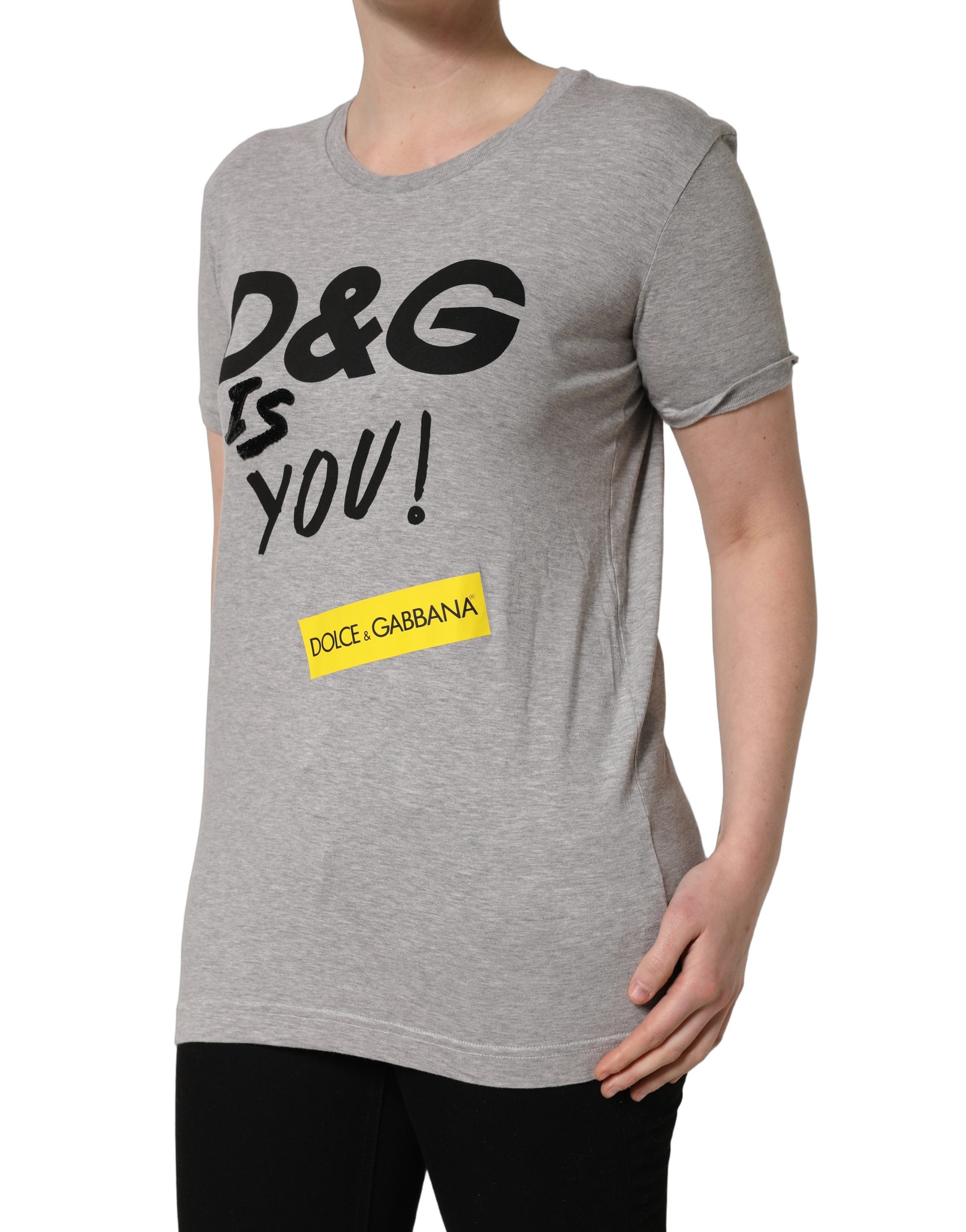 Dolce & Gabbana Gray Cotton Logo Printed Crew Neck T-shirt - Image 3