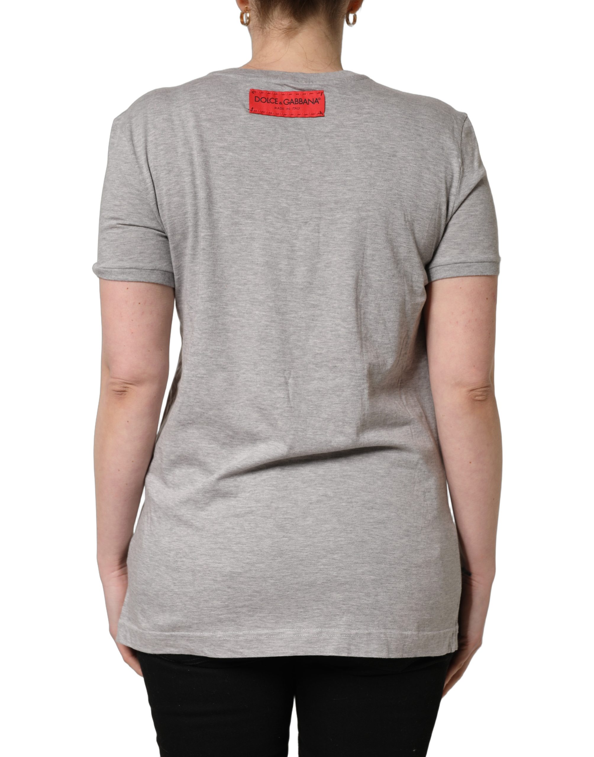 Dolce & Gabbana Gray Cotton Logo Printed Crew Neck T-shirt - Image 4