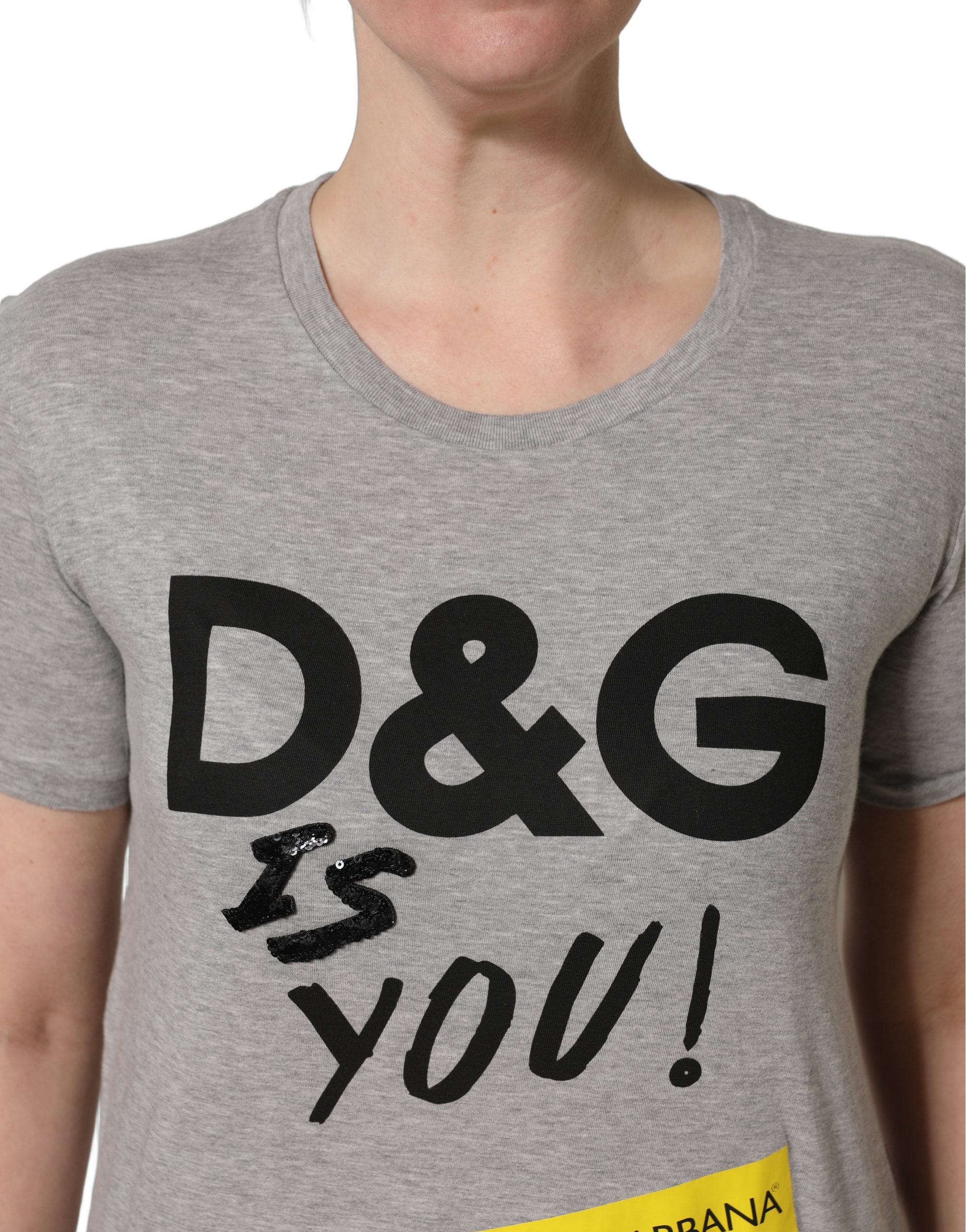 Dolce & Gabbana Gray Cotton Logo Printed Crew Neck T-shirt - Image 5