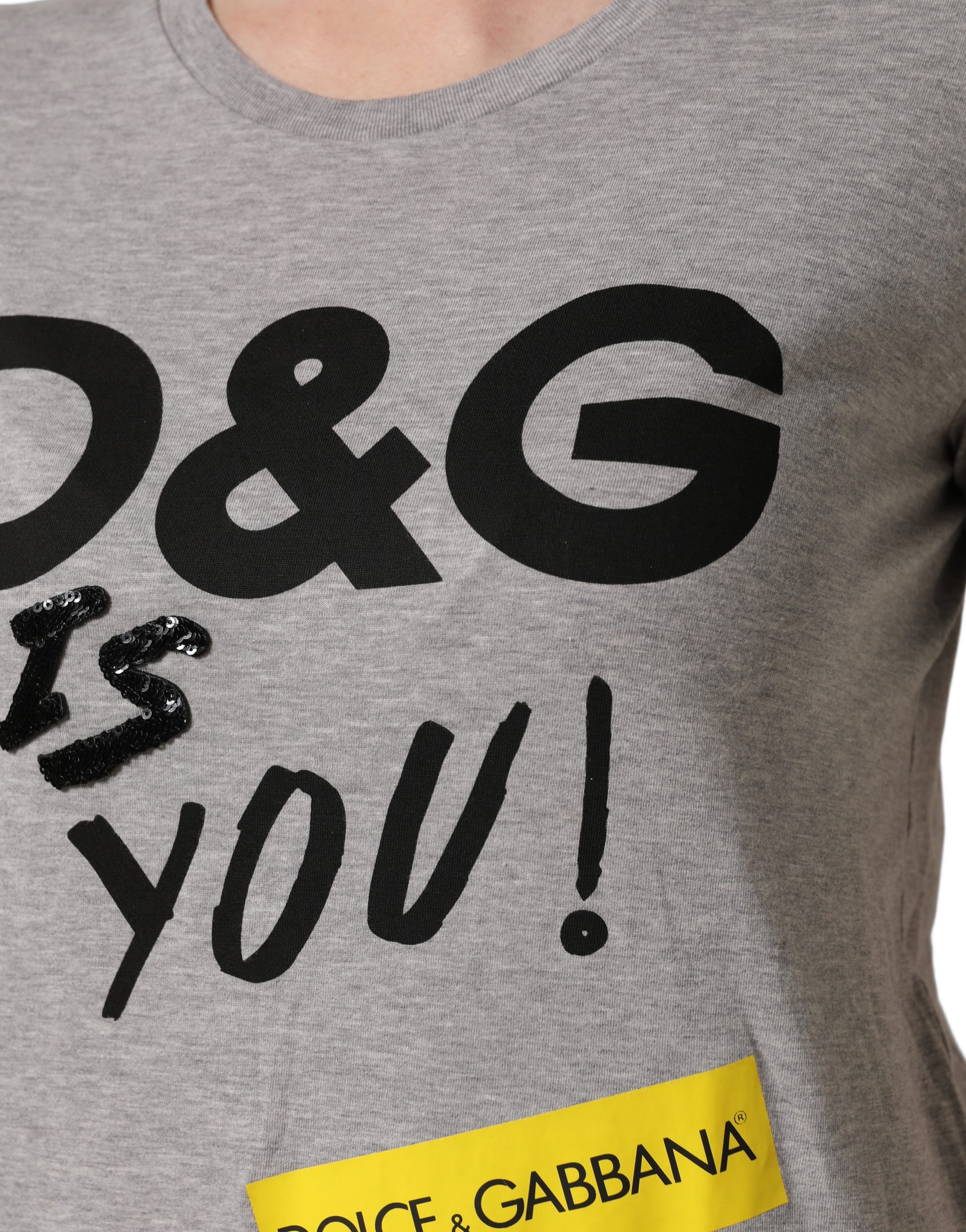 Dolce & Gabbana Gray Cotton Logo Printed Crew Neck T-shirt - Image 6
