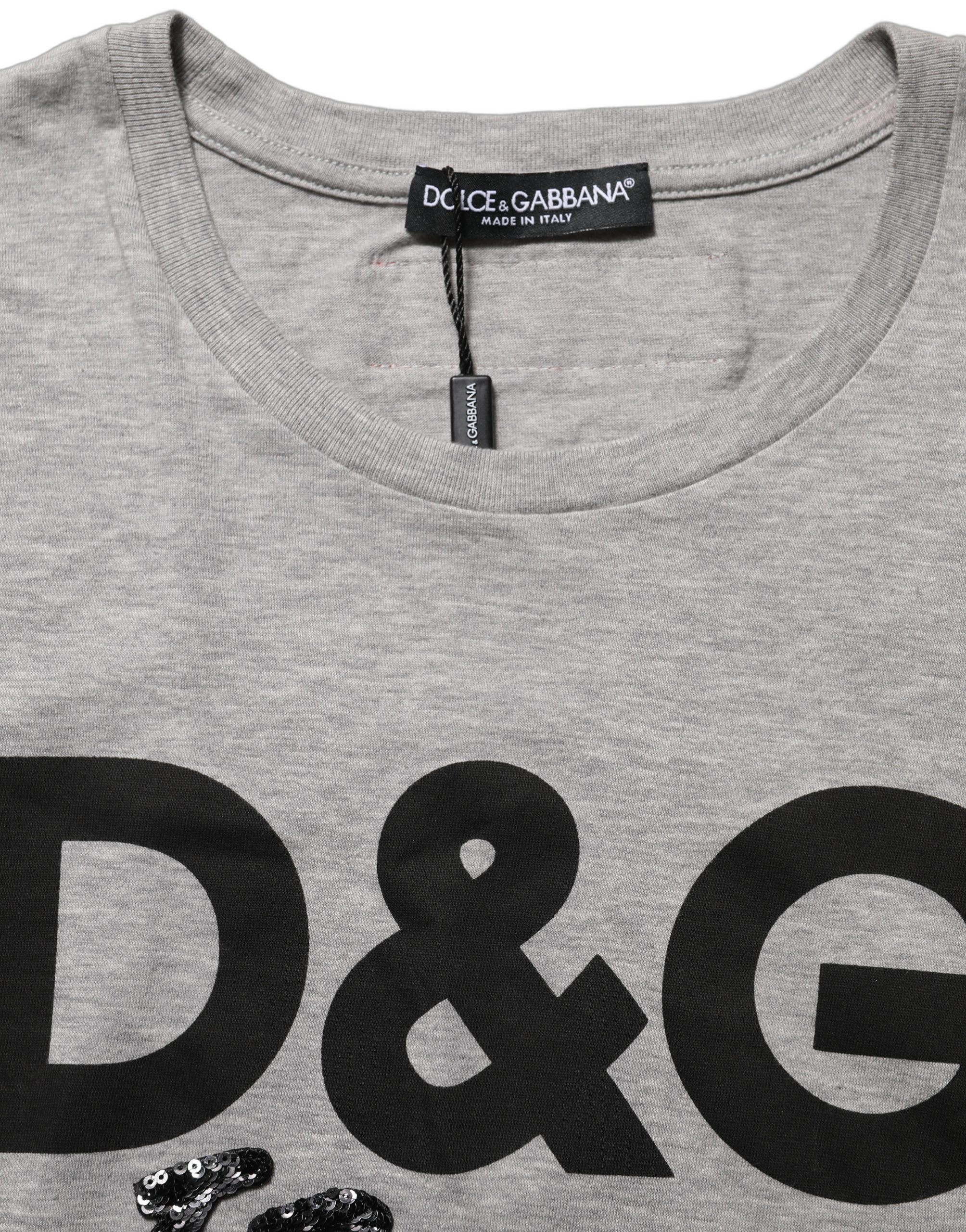 Dolce & Gabbana Gray Cotton Logo Printed Crew Neck T-shirt - Image 8