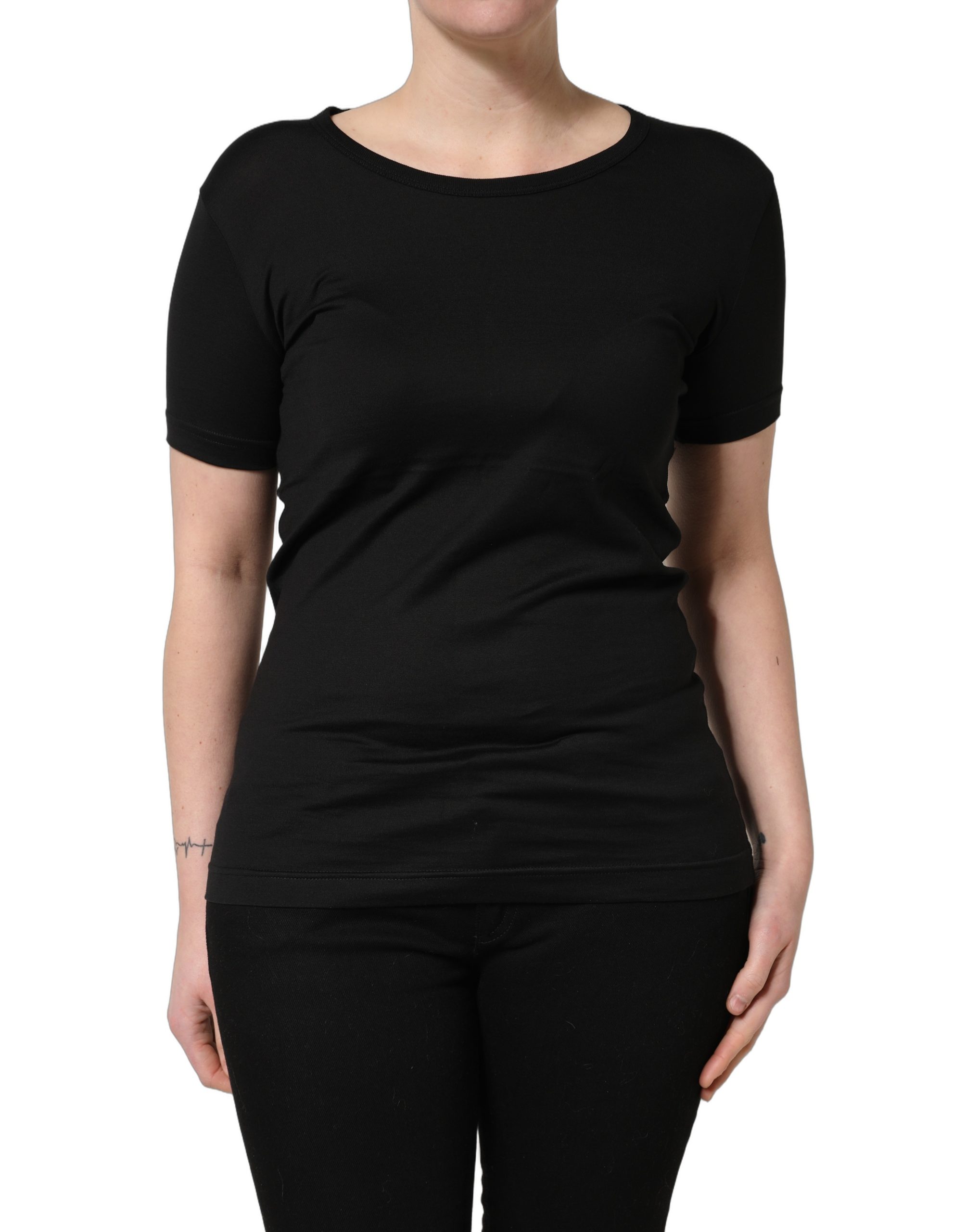 Dolce & Gabbana Black Cotton Round Neck Short Sleeves T-Shirt - Image 2