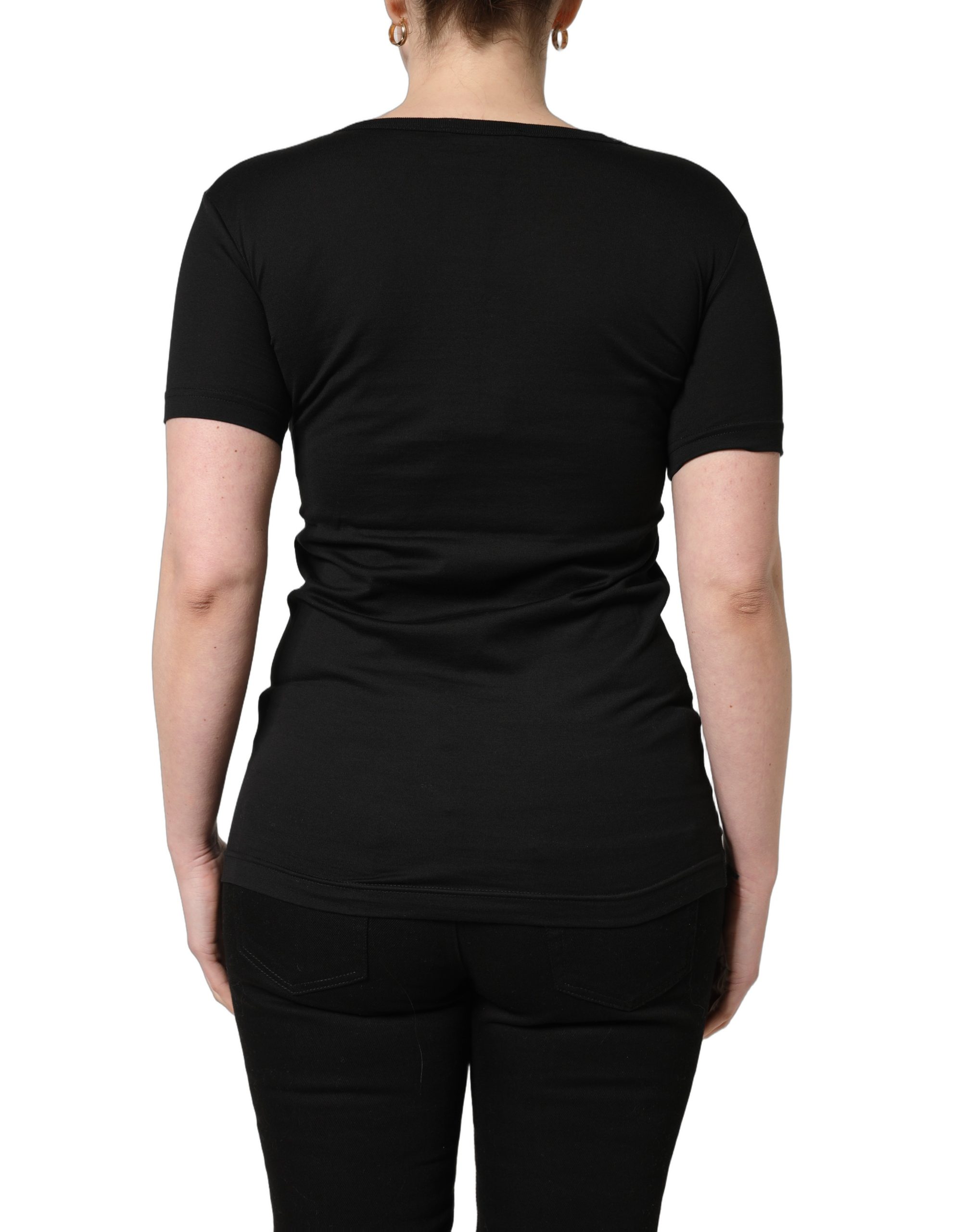 Dolce & Gabbana Black Cotton Round Neck Short Sleeves T-Shirt - Image 4